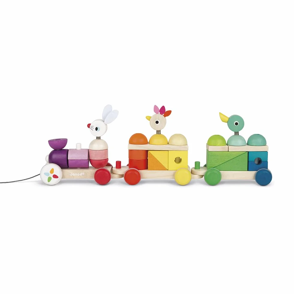 Janod - Zigolos Giant Multicoloured Wooden Train - 2-In-1 Early Learning Pull-Along Toy - Motor Skills Training - Water-Based Paint - Fsc Certified - from 1 Year Old, J08202
