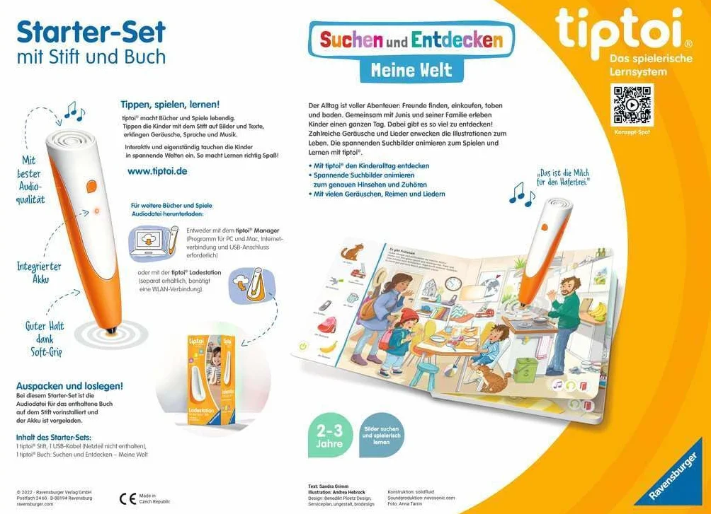 Ravensburger Starter-Set Tiptoi Elektroniczy Długopis, Biały/Pomarańczowy, Od 2 lat