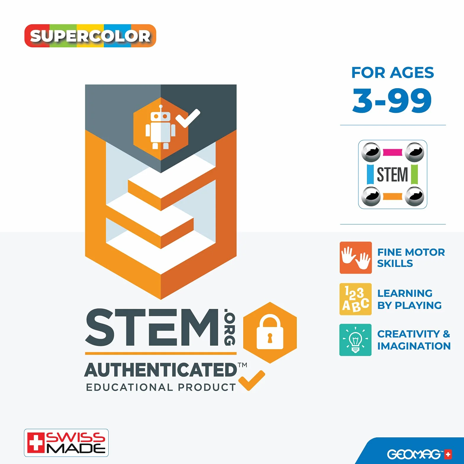 Geomag - Supercolor - Superkolorowe Magnetyczne Klocki dla Dzieci, Zabawka Magnetyczna, Gra Edukacyjna, Green Collection, 100% Plastiku z Recyklingu, 52 sztuk