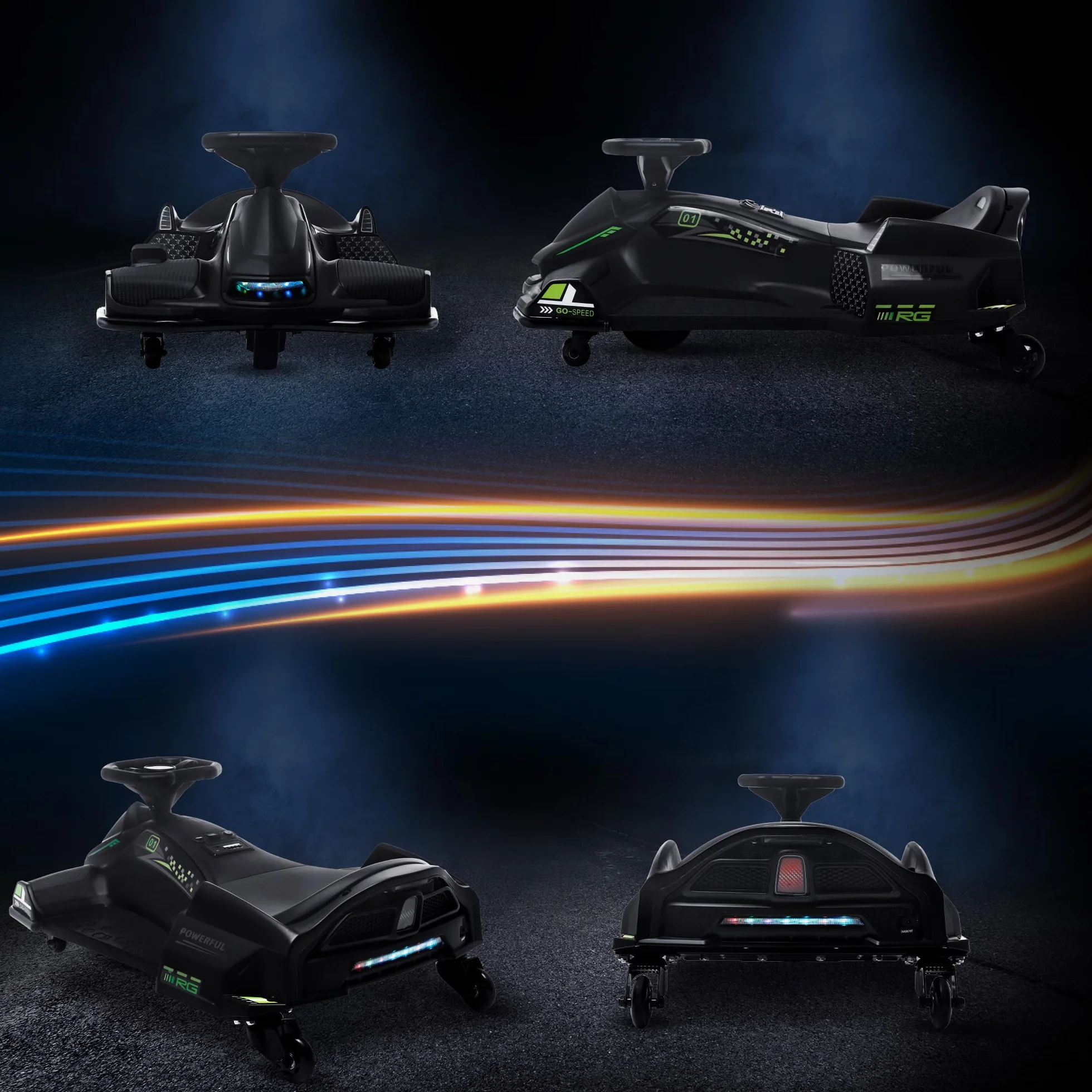 HOMCOM Elektryczny gokart dla dzieci, 12 V, 3-8 km/h, z trybem dryfowania, powolnym startem, muzyką, pas bezpieczeństwa, pojazd dla dzieci w wieku 8-12 lat, czarny