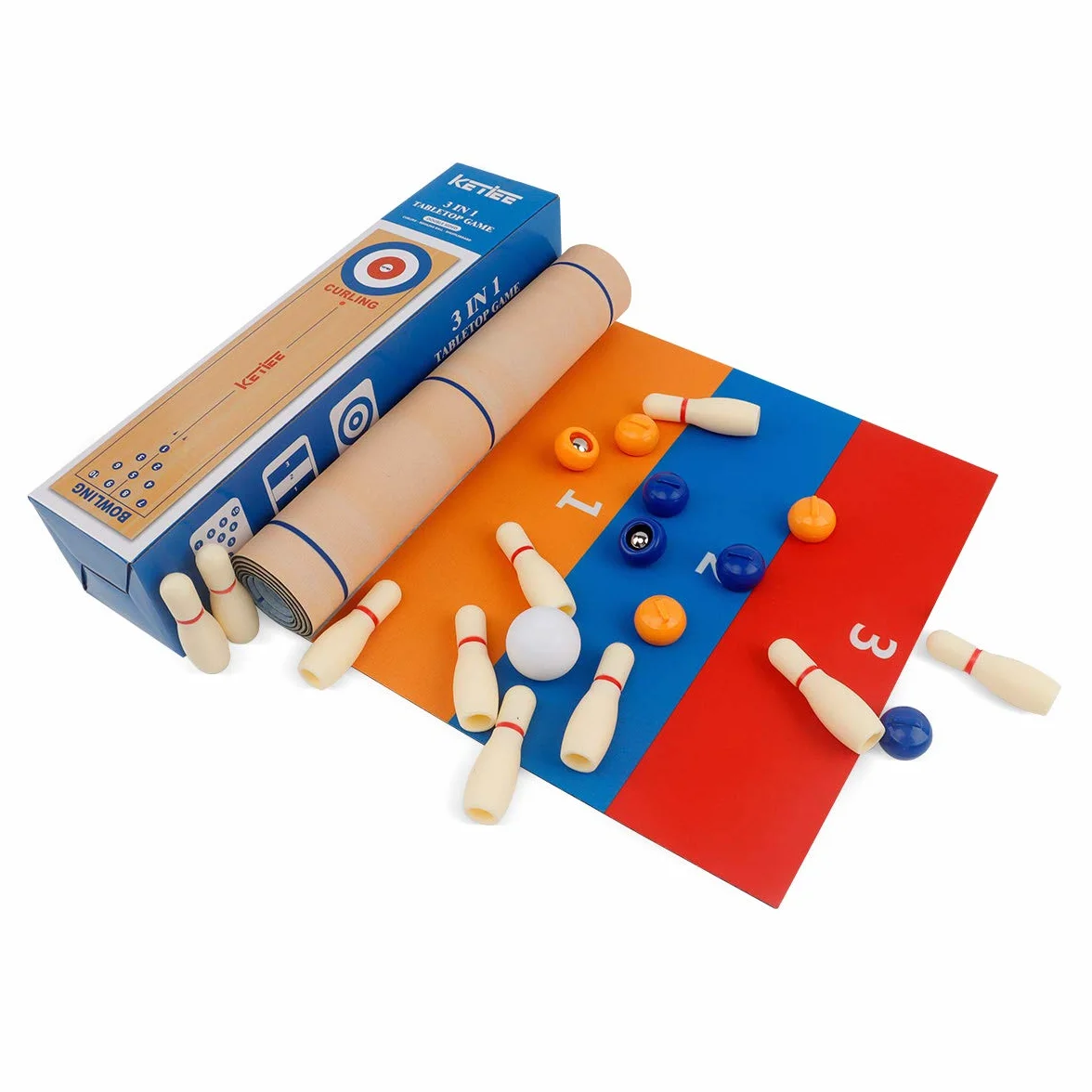 KETIEE Zestaw do kręgli 3 w 1 Shuffleboard Bowling Curling Game, przenośny stół dla drużyn i imprez rodzinnych, odpowiedni dla dzieci i dorosłych