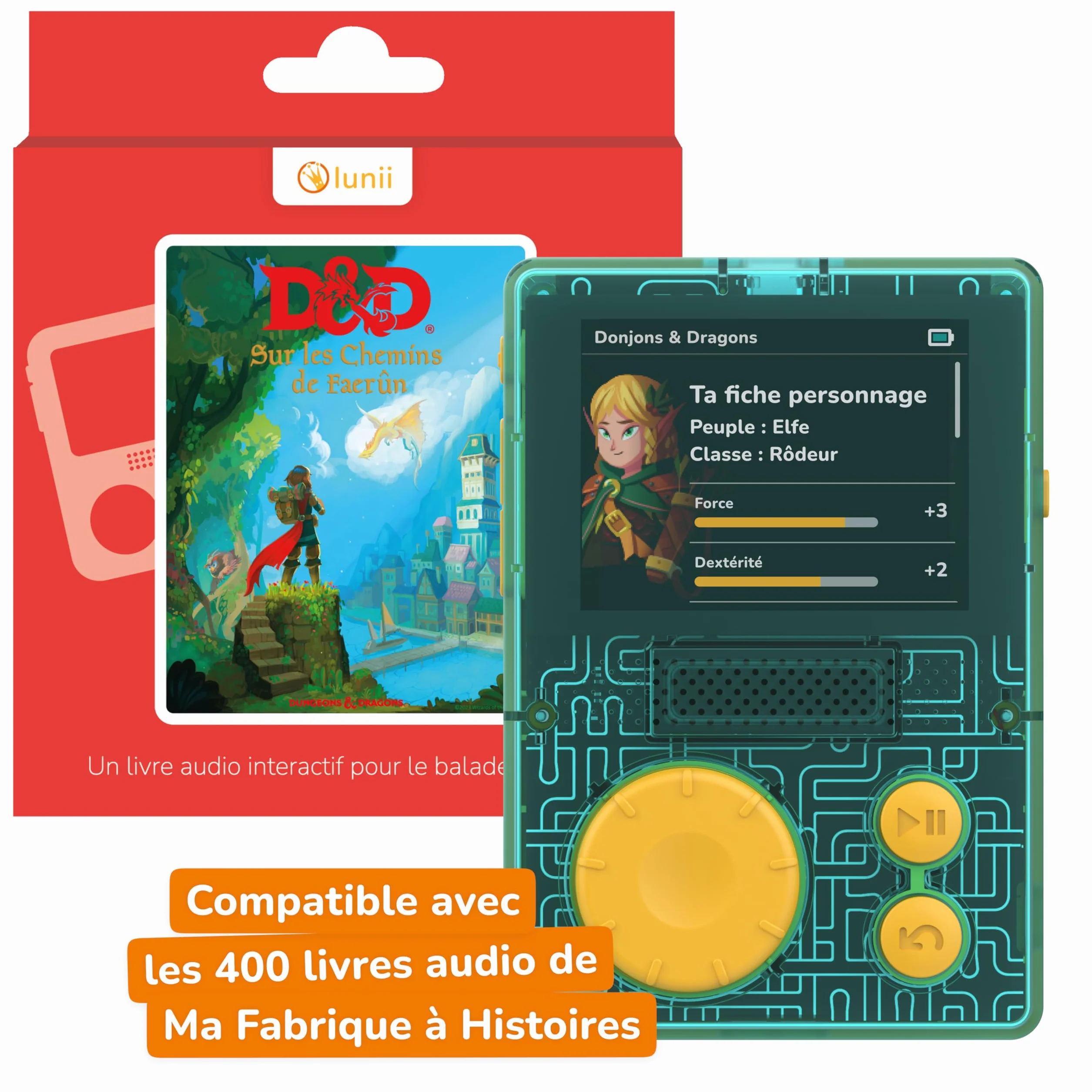 Lunii - FLAM Play D&D (Dungeons and Dragons-Hasbro) - dla dzieci w wieku 7-11 lat-2 interaktywne książki audio w zestawie - pudełko na historie wyprodukowane we Francji, 3760361141886