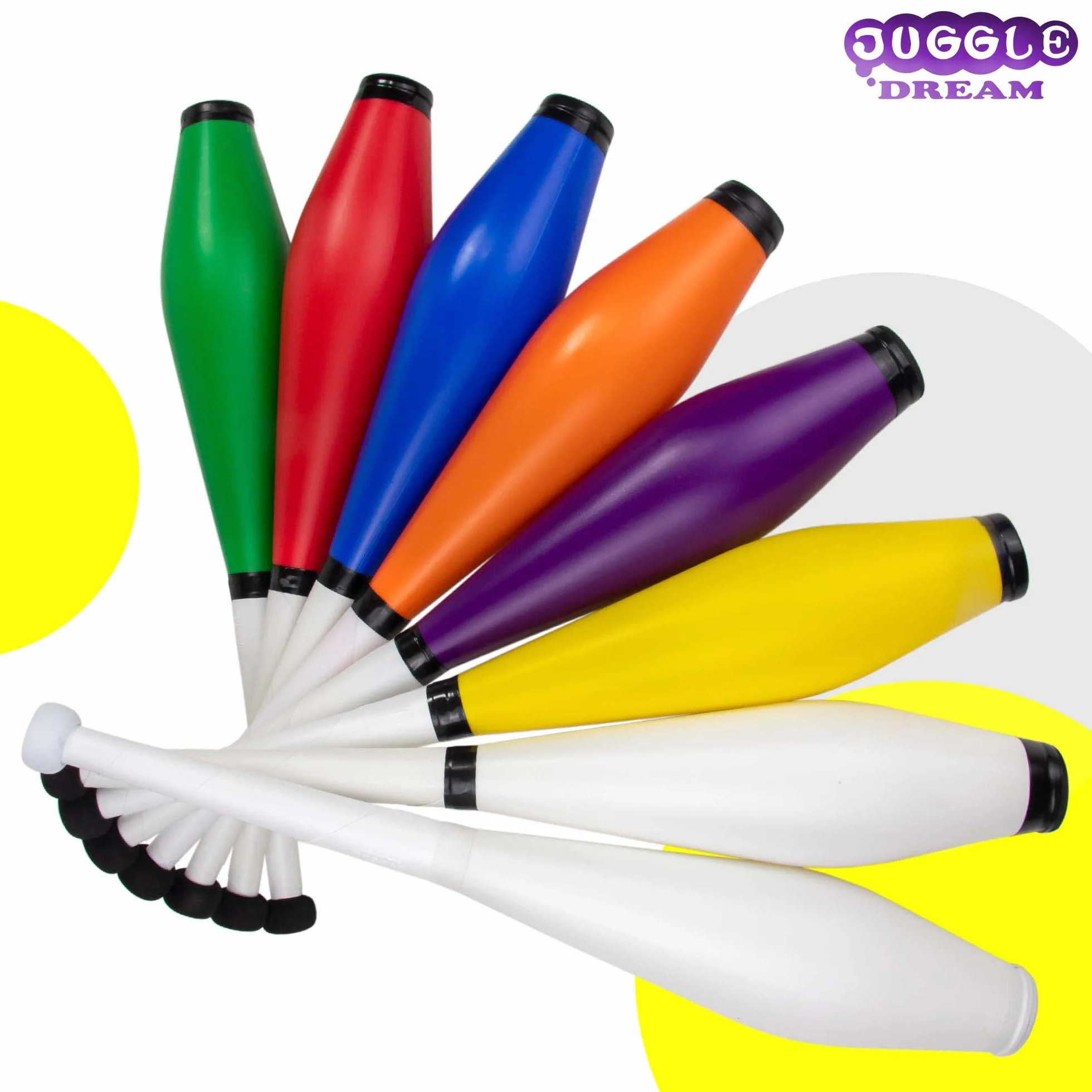 Juggle Dream Trainer Street żonglowania klubów, zestaw 3 wspaniałych klubów treningowych - zestaw żonglerski dla początkujących i zaawansowanych żonglerów (czerwony, niebieski, żółty)