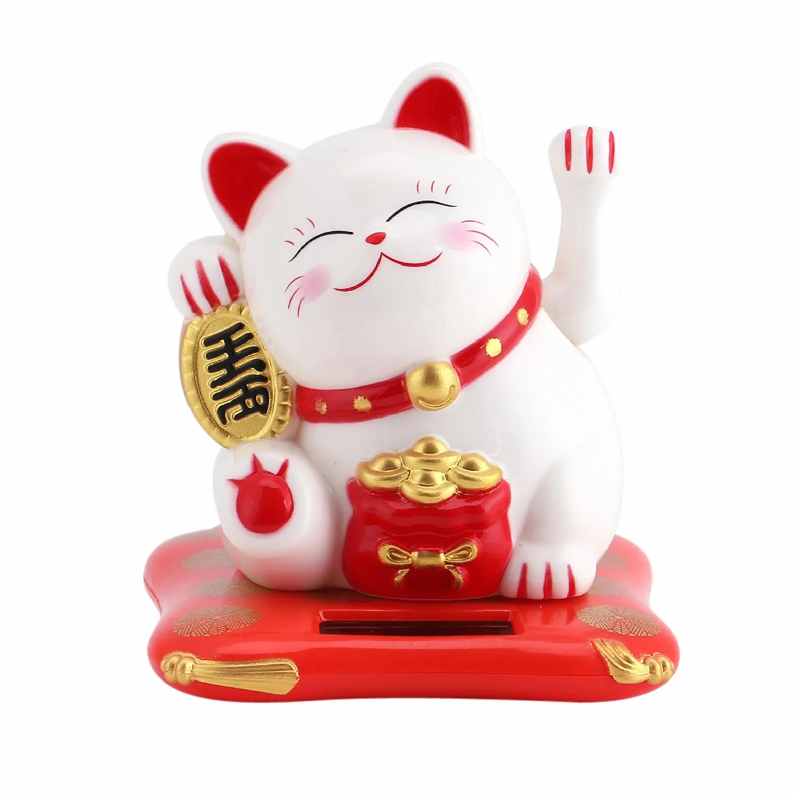 Calico Cat Machający Kot Japoński Maneki Neko Fortune Wealth Dekoracja Biurowa Samochodu Zasilanego Energią Słoneczną (Biała)