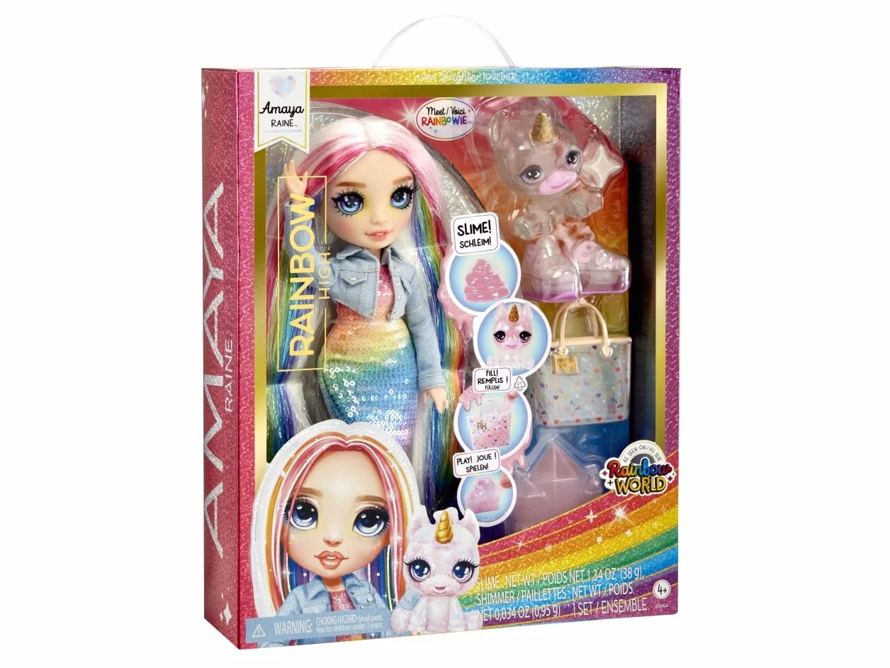 Rainbow High - Modna Lalka z Zestawem Slime i Zwierzątkiem - Amaya (Tęczowa) - 28 cm Połyskująca Lalka z Zestawem Slime, Magicznym Zwierzątkiem i Akcesoriami - 4-12 Lat