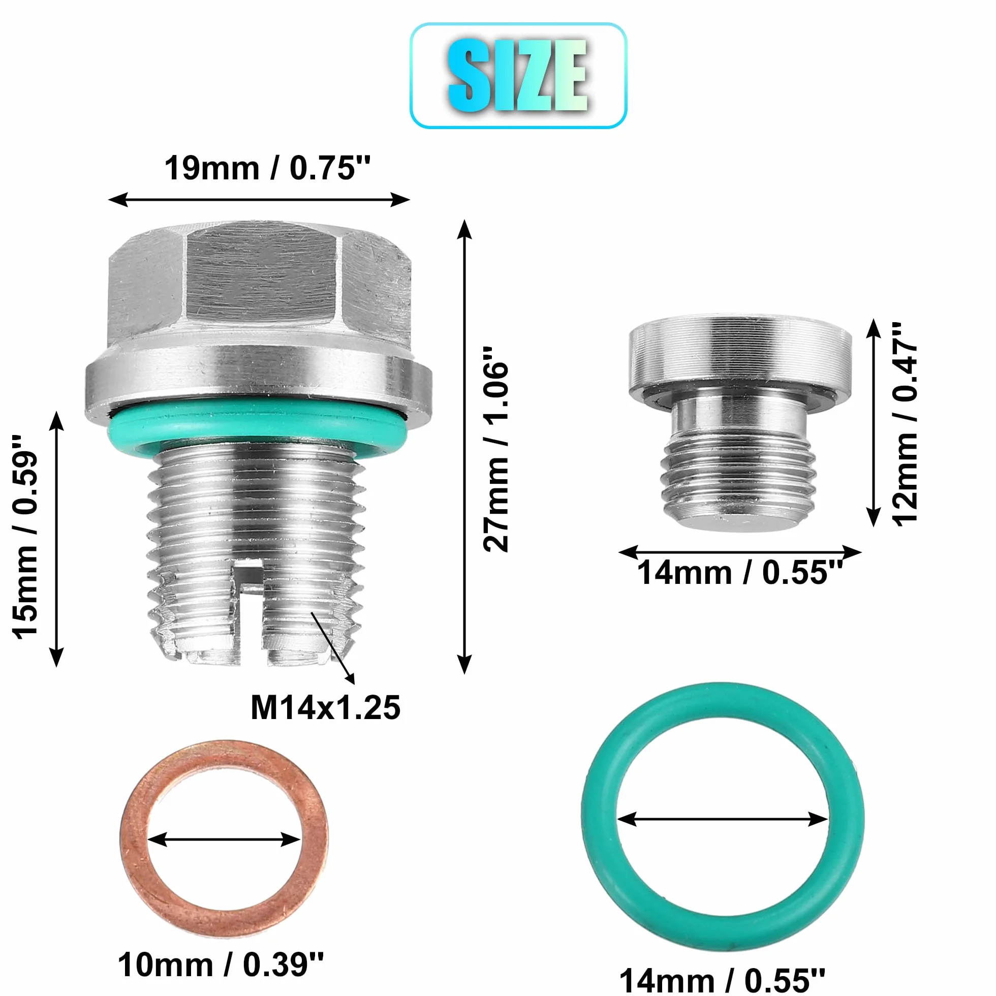 A ABSOPRO Zestaw śrub spustowych oleju, bardzo duży, ze stali nierdzewnej, samogwintujący gwint miski olejowej, zestaw naprawczy M14.1-1,25 x 15 mm