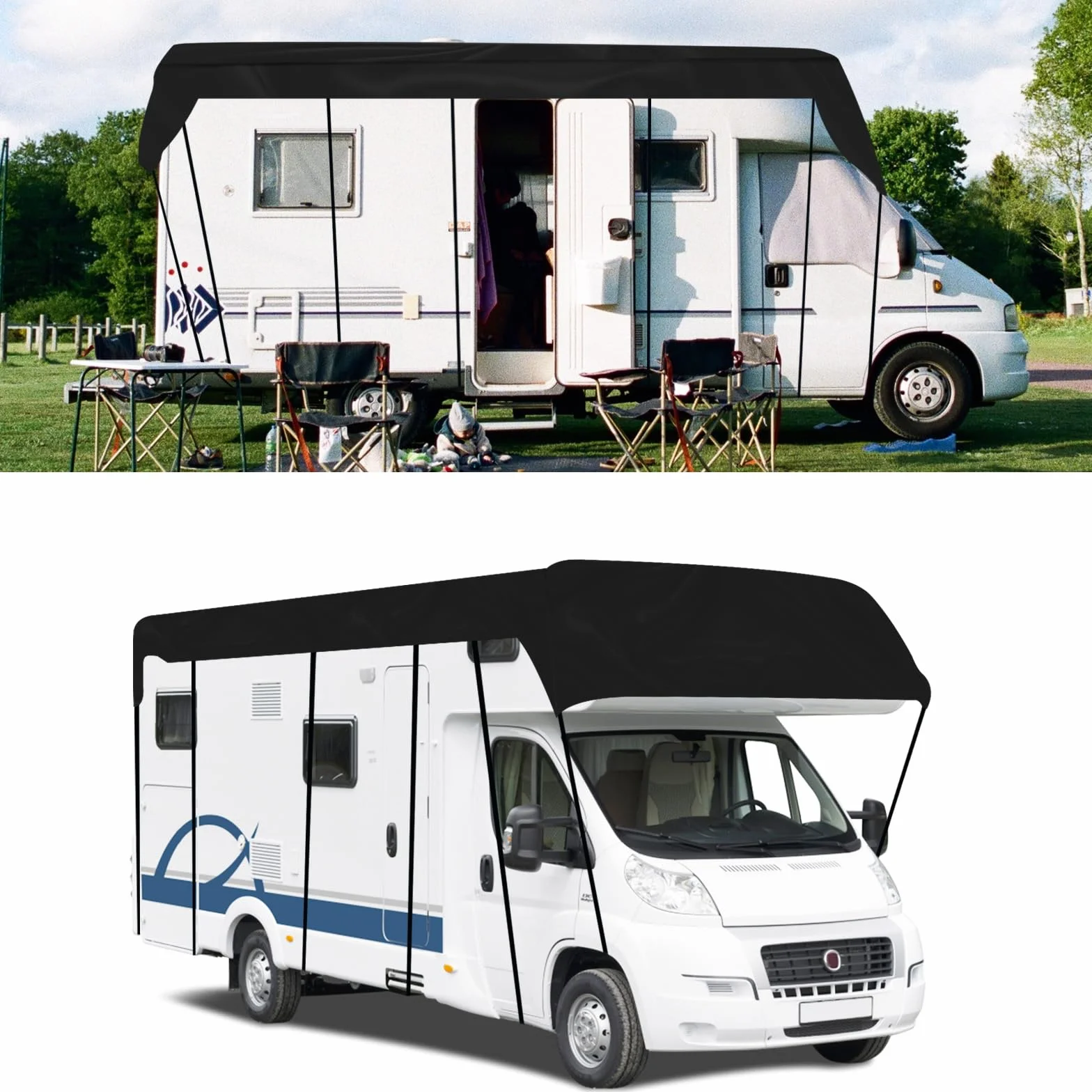 Dach ochronny do przyczepy kempingowej, wodoszczelna plandeka 210D, 8,5 x 3 m, nadaje się do przyczep kempingowych, furgonetki, autobusów, kamperów
