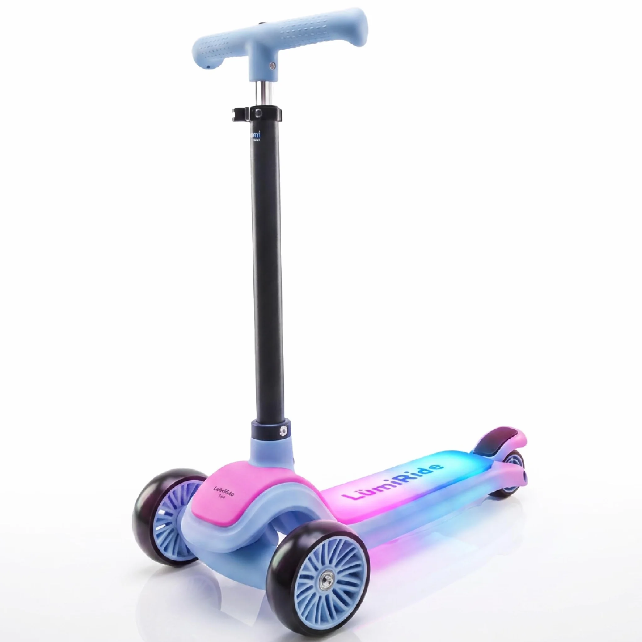 LUMI RIDE Hulajnoga Trójkołowa dla dzieci LED 3+, Balansowa, Składana, Regulowana Kierownica, Hamulec Nożny, Antypoślizgowy Podest, Wyjmowana Kierownica