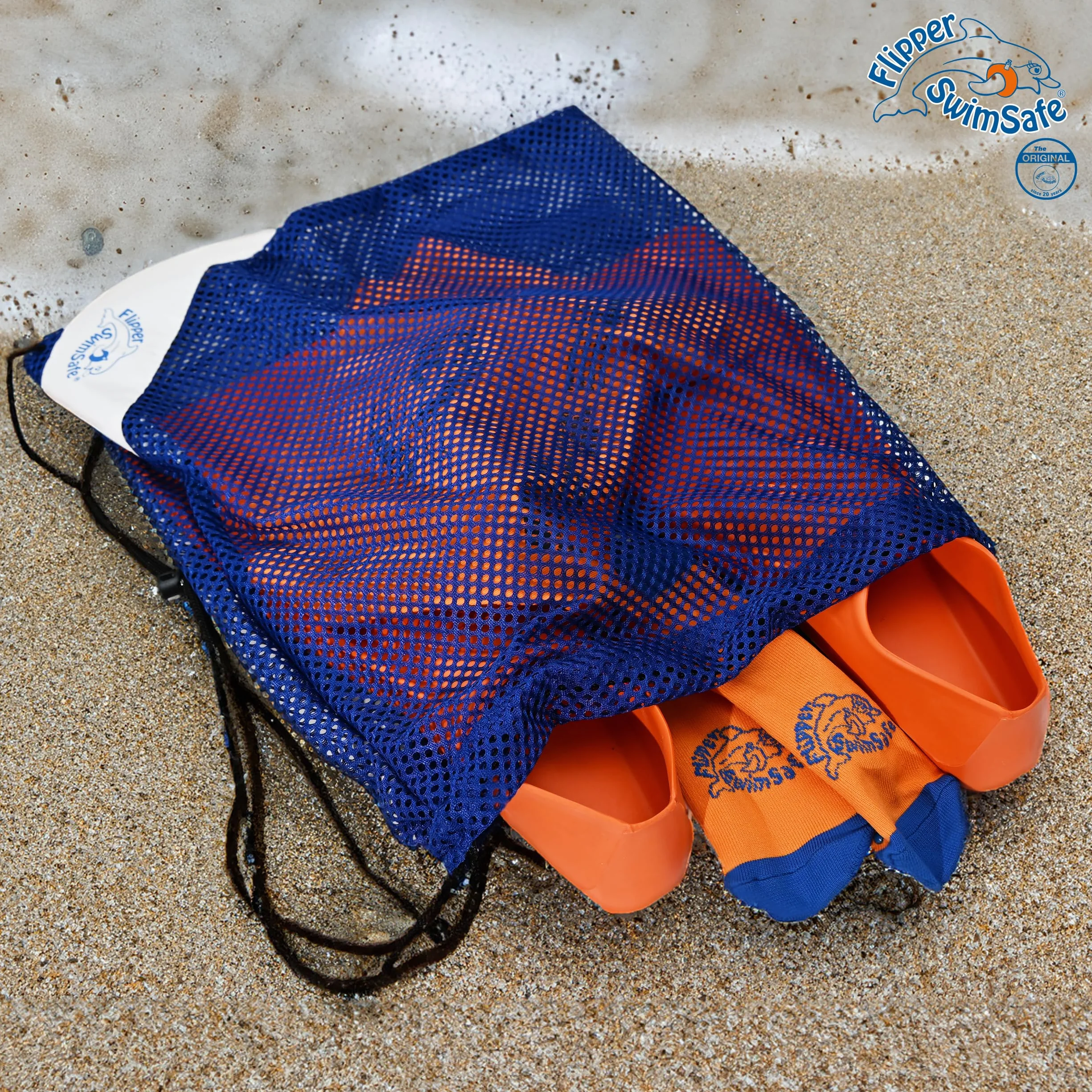 Flipper SwimSafe 1001 - torba na pływanie w kolorze niebieskim, przepuszczająca powietrze i wilgoć, ok. 49 x 39 cm duża, lekka torba z siatki do transportu strojów kąpielowych