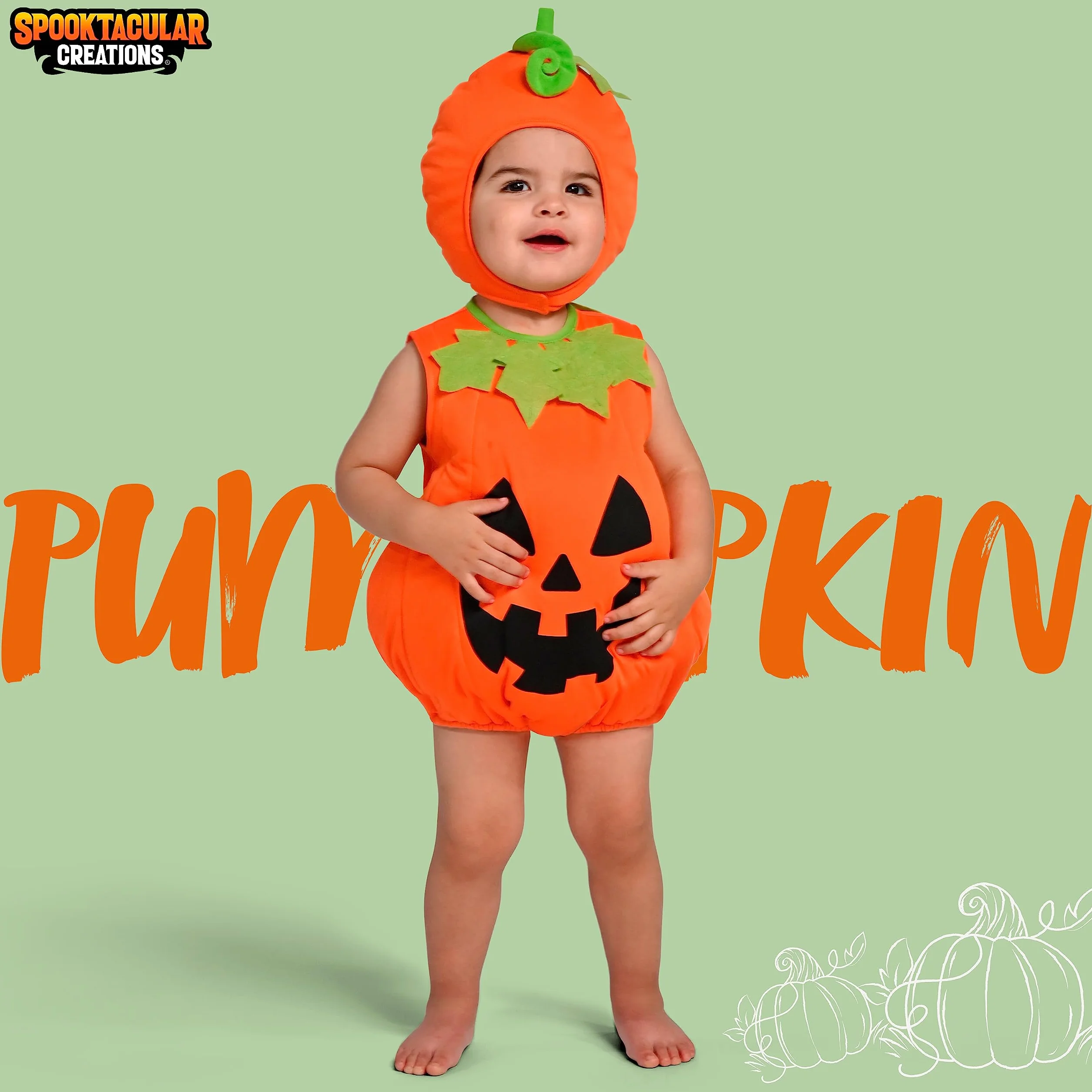 Spooktacular Creations Kostium dyni dla niemowląt, uroczy strój dyni, pomarańczowy kostium bez rękawów na Halloween na imprezę (3 do 4 lat)