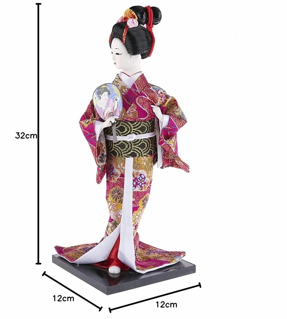 lachineuse - Japońska lalka kimono fuksja - tradycyjna azjatycka lalka 31 cm - japońska dekoracja salonu - figurka gejszy - rzemiosło - Home Deco Asia Japonia