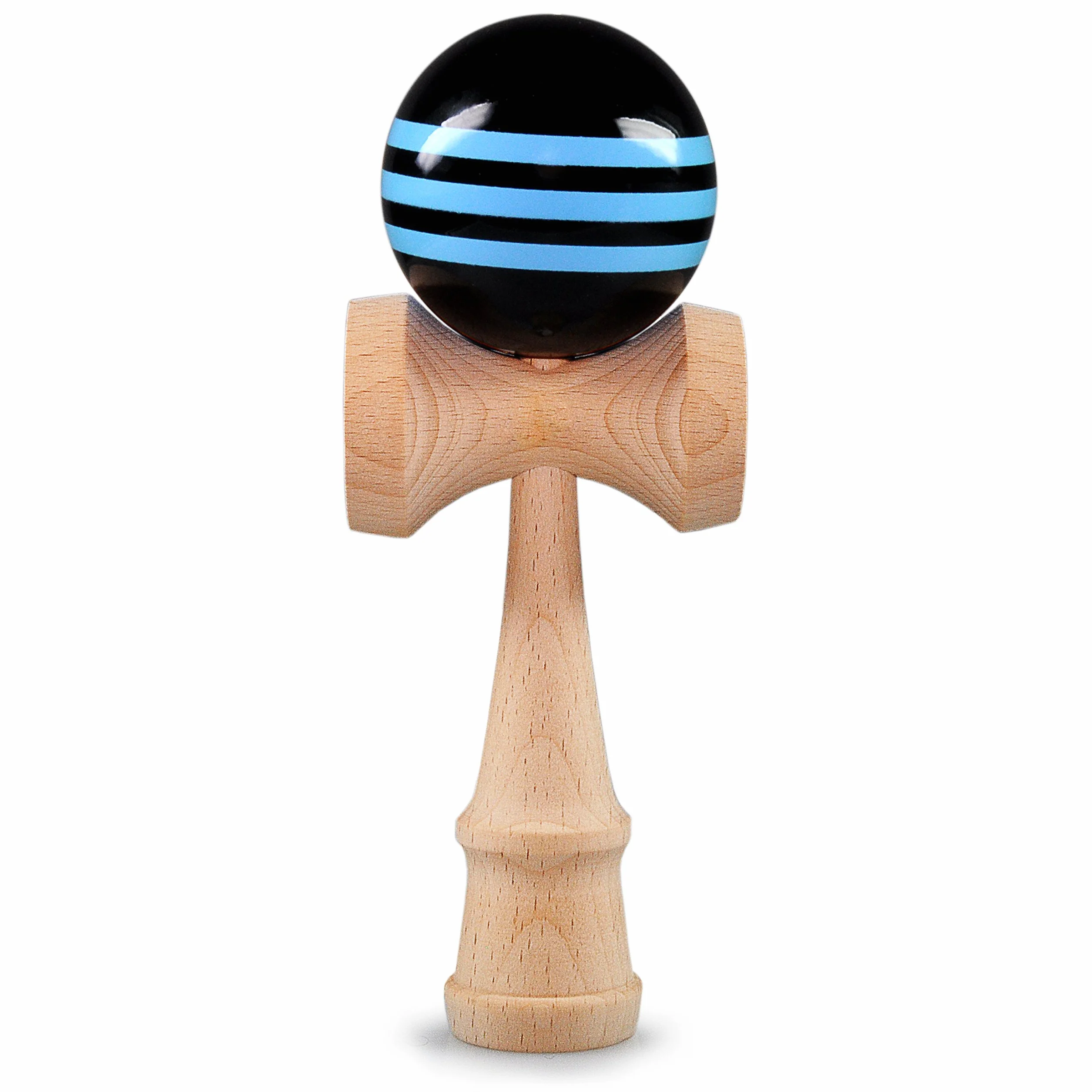 Ganzoo kendama z drewna bukowego, tradycyjna japońska zabawka do trików zręcznościowych, piłka z otworem na sznurku i 3 talerze chwytające, do treningu reakcji, balansu i koordynacji, niebieski czarny