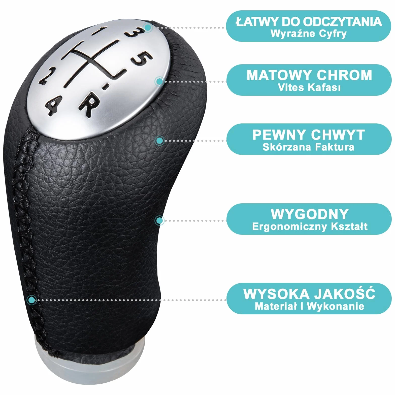 Gałka dźwigni zmiany biegów Spurtar Clio 3 do Renault Clio III 2005-09, Megane 2 Laguna 2 2003-09, Clio 4 2012-19 czarna skóra, z adapterem