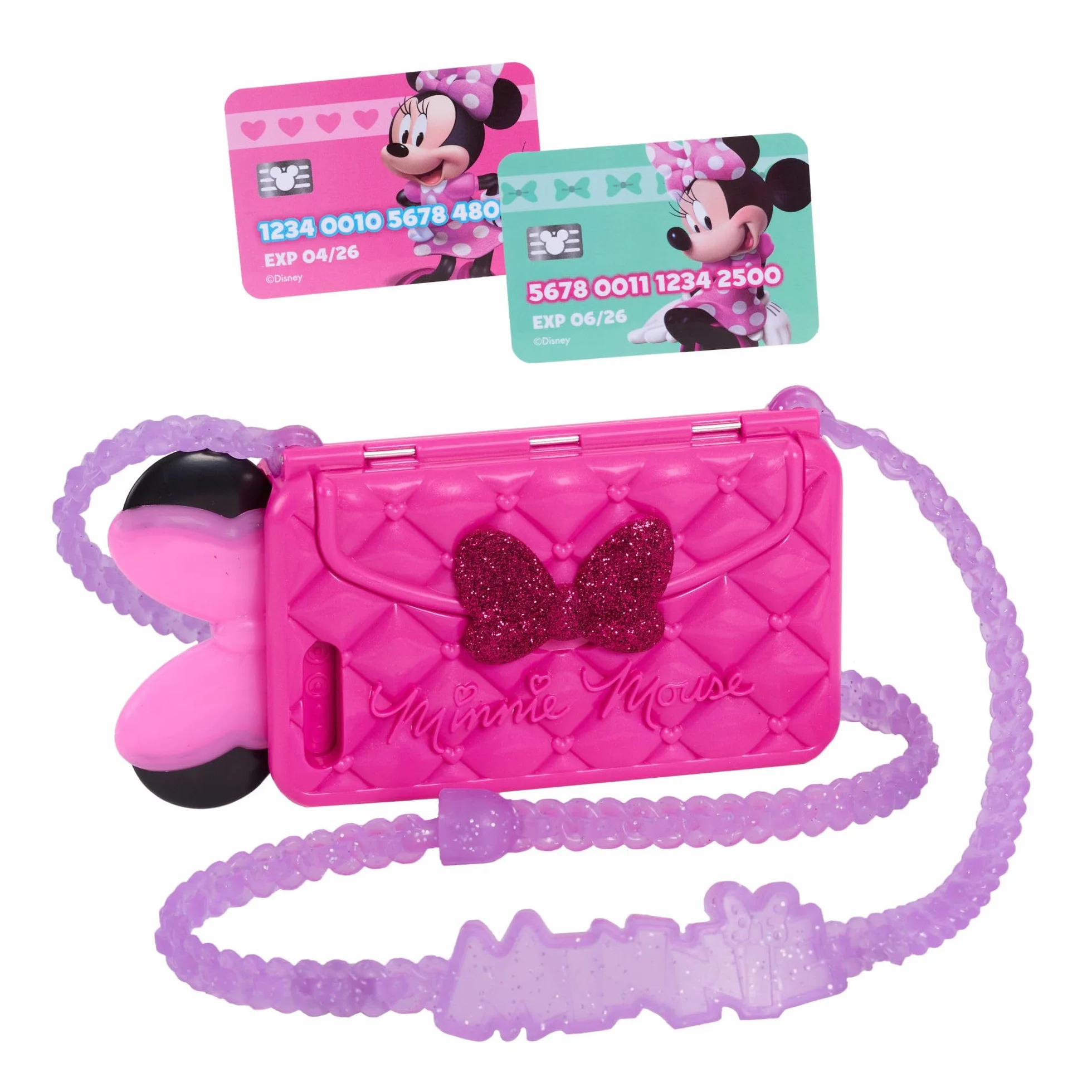 Disney Junior Minnie Mouse Chat with Me Cell Phone Set, Lights and Realistic Sounds, Includes Strap to Wear Like a Purse