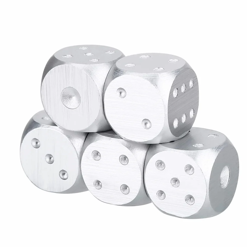 Zestaw Kości ze Stopu Aluminium, Zestaw Kości do Gry w Pokera z Etui(Srebrne Kwadratowe Pudełko)