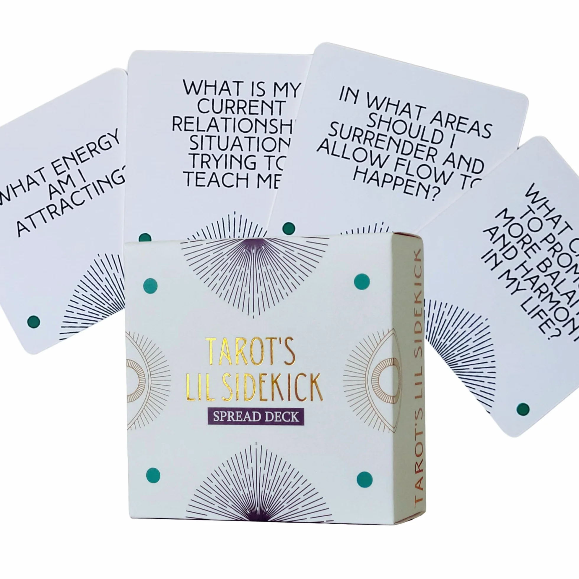 Tarot's Lil Sidekick Spread Deck: 82 pozłacane karty z pytaniami i kategoriami zaprojektowane z myślą o przejrzystości i wpływie na odczyty Oracle i Tarota. (W zestawie aksamitny woreczek)