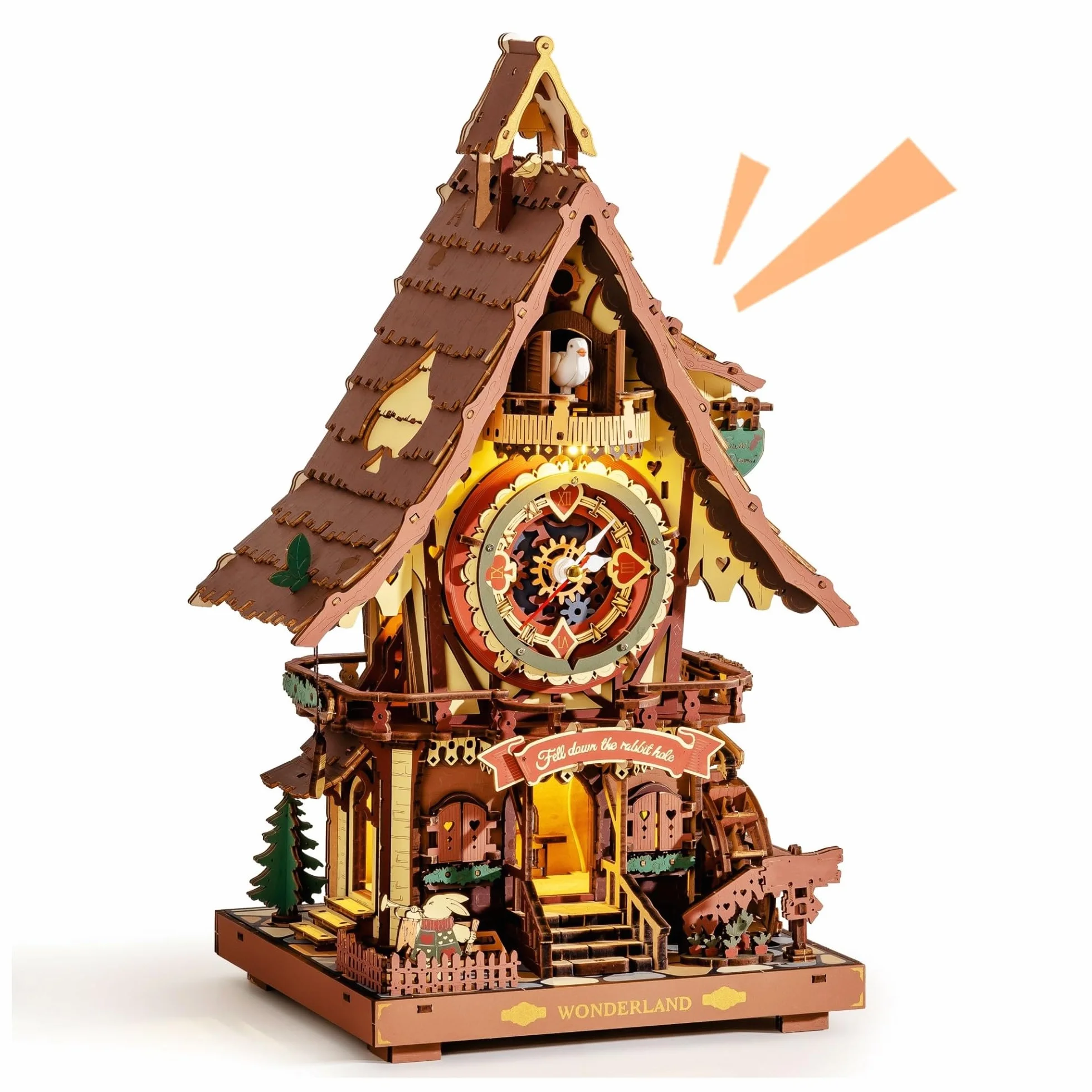 ROKR Puzzle 3D zegar Z Kukułką DIY pomysł na Prezent dla Mężczyzn Vintage Kolorowe LC901C,435 szt.