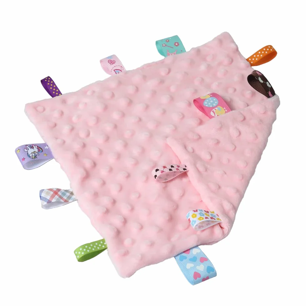 CREVENT Miękkie, pluszowy kocyk bezpieczeństwa z twarzą zwierzątka, dla chłopców i dziewczynek, świetny prezent na urodziny, na baby shower (różowy miś + metki)