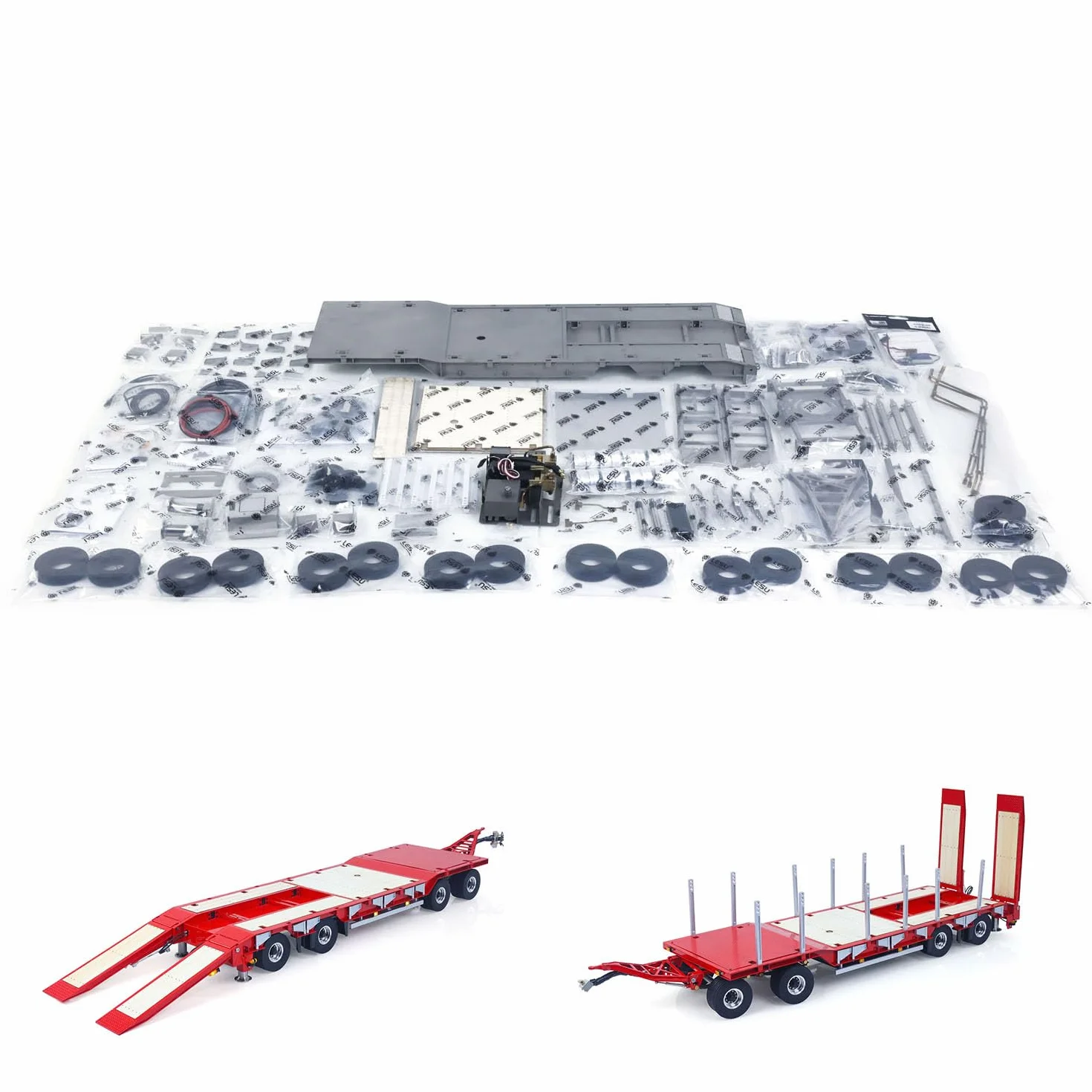 TOUCAN RC HOBBY LESU A0049 1/14 metalowa przyczepa RC KIT hydrauliczna ściana podnosząca, tylne nogi podporowe, 2 zawory do samodzielnego montażu, traktorów, ciężarówek, ładowarek