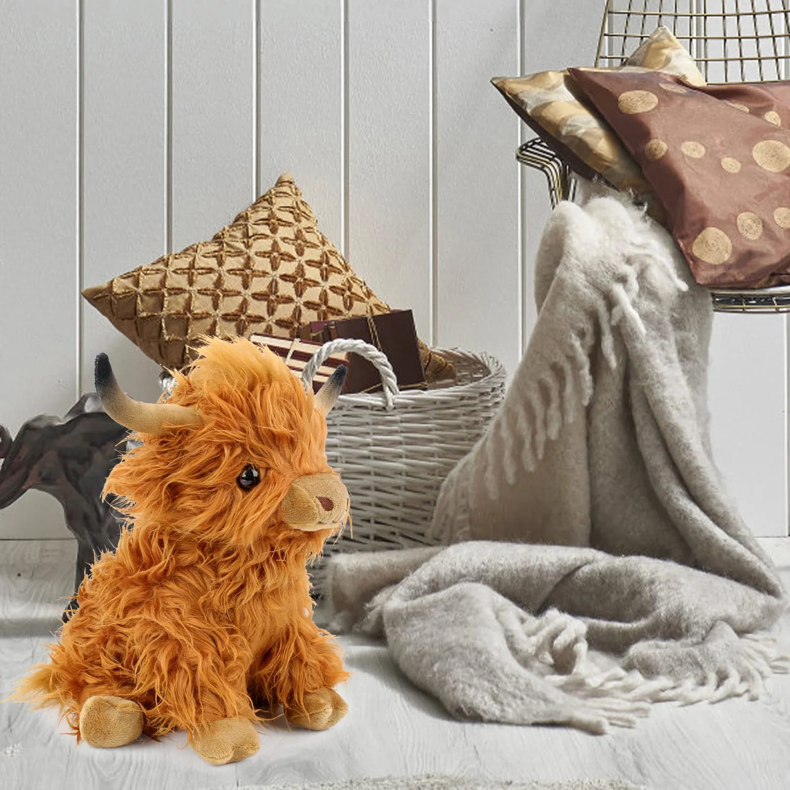 Highland Cow Soft Toy pluszowa zabawka, krowa góralska, pluszowa krowa góralska, przytulanka, realistyczna miękka zabawka na farmie, wołowina góralska, realistyczna szkocka bydło góralskie