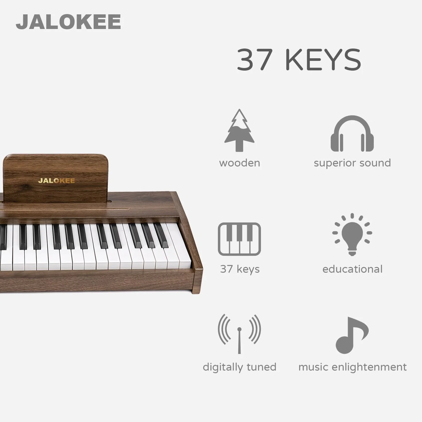 Klawiatura fortepianowa dla dzieci, instrument muzyczny, zabawka edukacyjna, drewniany fortepian dla małych dzieci, dziewcząt i chłopców (orzech, 37 klawiszy)