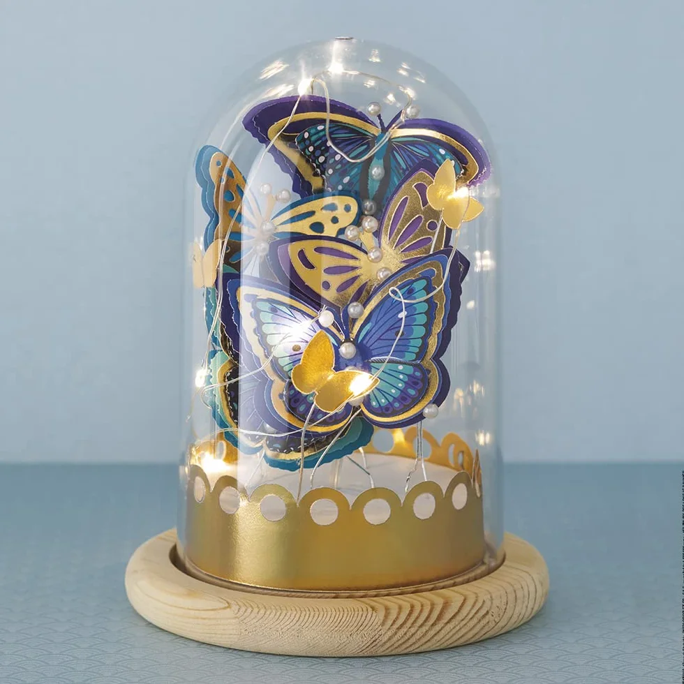 Janod Create-Your-Own Light-Up Blue & Gold Butterfly Bell Jar-Les Ateliers Déco Zestaw Sztuki i Rzemiosła Dla Dzieci - Doskonałe Umiejętności motoryczne i Koncentracja - 8 lat +, J07878, Wielokolorowy