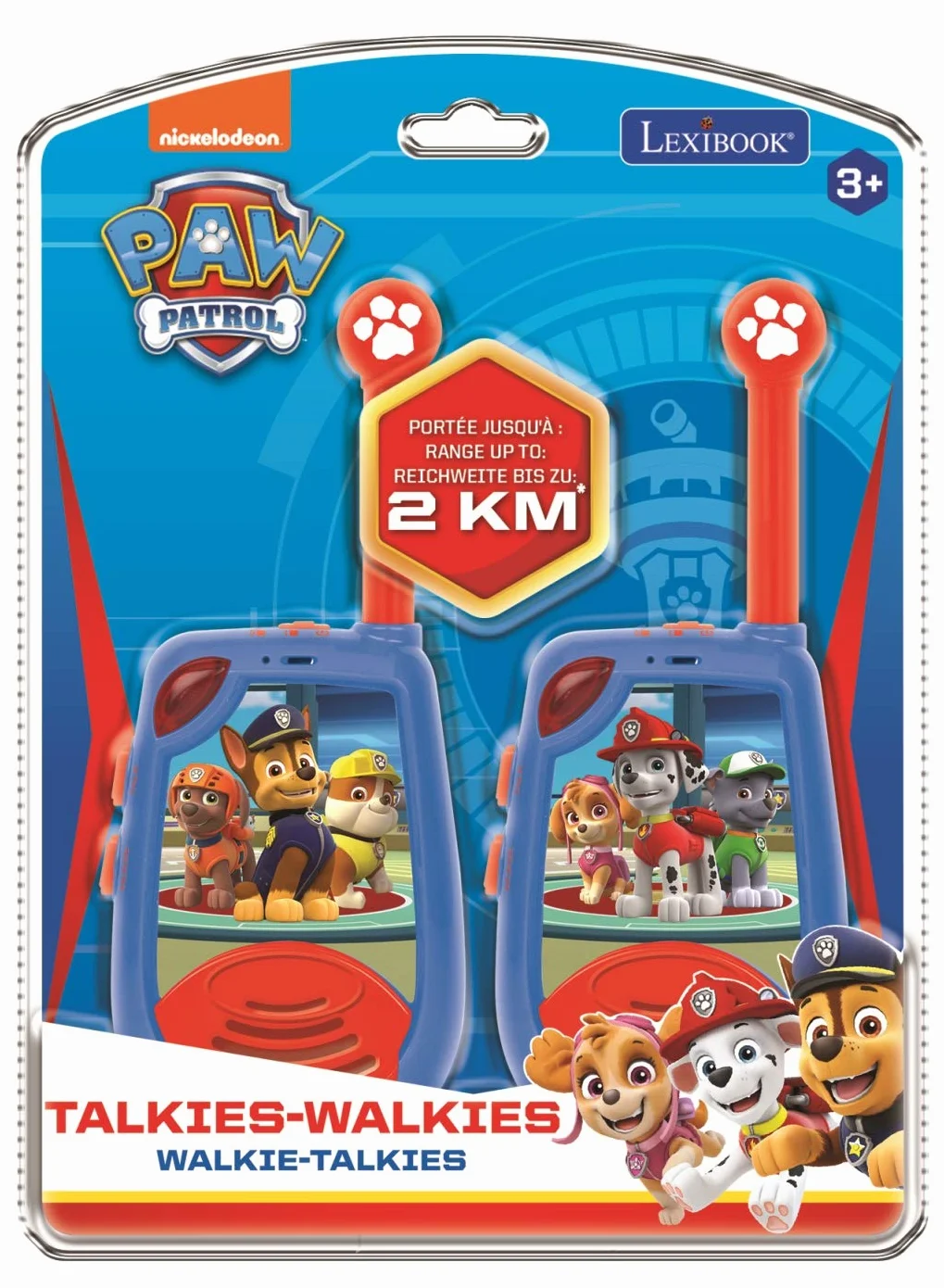 Lexibook Psi Patrol Chase Walkie Talkie 3D, 2 Km, Funkcja Light Morse'A, Regulacja Głośności, Klips do Paska, Niebieski, Czerwony, TW25PA