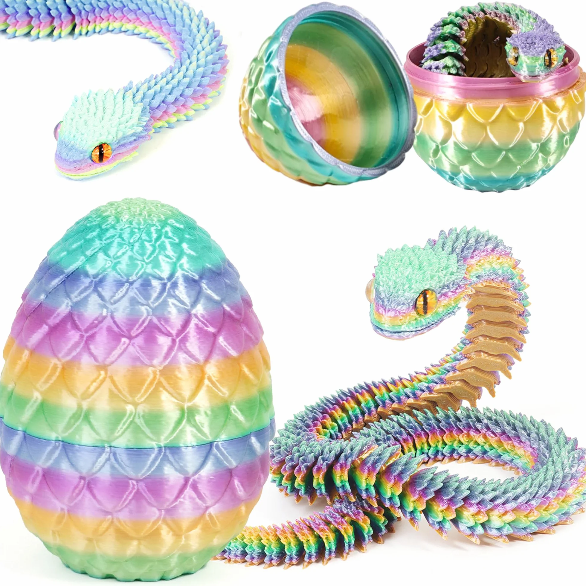 Joycabin Zabawka z nadrukiem 3D, na Wielkanoc, z nadrukiem 3D, smocze jajko, jaja węża, wielkanocne jaja węża, drukowane 3D, zabawka dla dzieci, na prezent, na biurko, wystrój mieszkania (tęczowy)