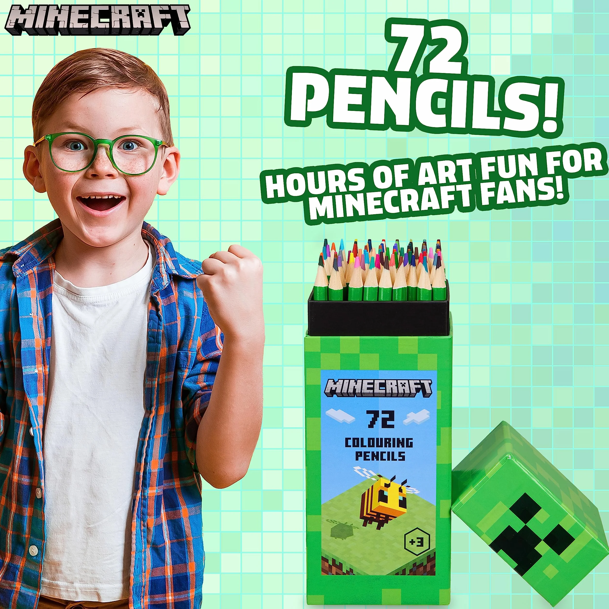 Minecraft Zestaw kredek do kolorowania dla dzieci, 72 kredki, zestaw do kolorowania dla dzieci w wieku od 3 lat, oficjalne prezenty dla chłopców, wielobarwny