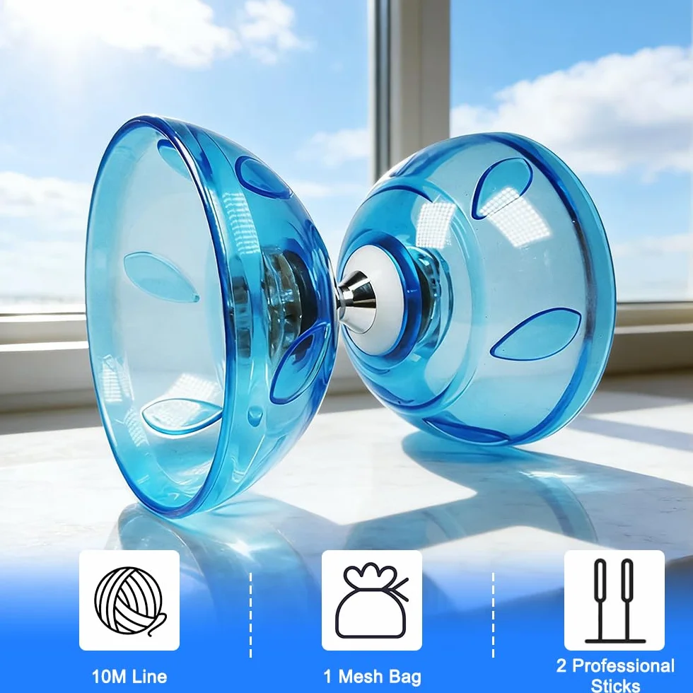 Diabolo LED z łożyskami kulkowymi, 4,5 mm DiaBolo wolnobieg z łożyskiem kulkowym, zabawka do żonglerki Diabolo z piłkami do żonglerki dla dorosłych, początkujących profesjonalistów (niebieski)