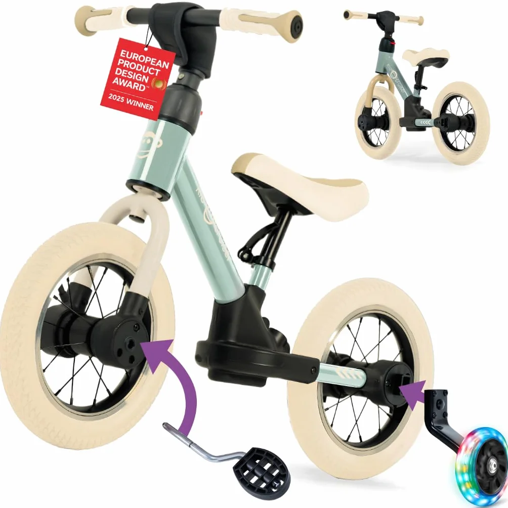 Kidcruiser Pedalplay rower biegowy od 2 lat, idealny do nauki jazdy na rowerze, 3 w 1, z kołami podporowymi LED i pedałami, wyjątkowo wytrzymała rama modułowa