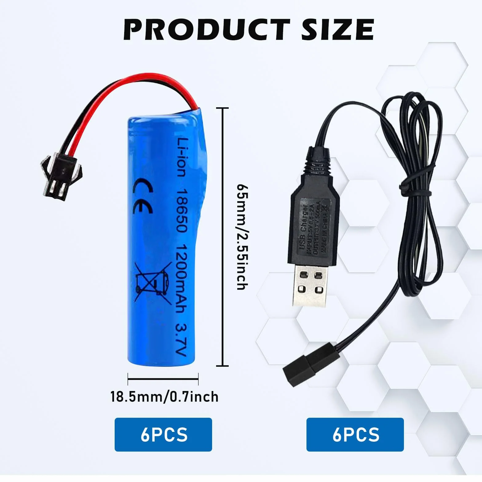 Vegena Zestaw 6 3,7 v 1200 mah Bateria litowa z USB SM-2P RC Ładowarka samochodowa RC High Speed do modeli samochodów, zestaw baterii o wysokiej wydajności RC