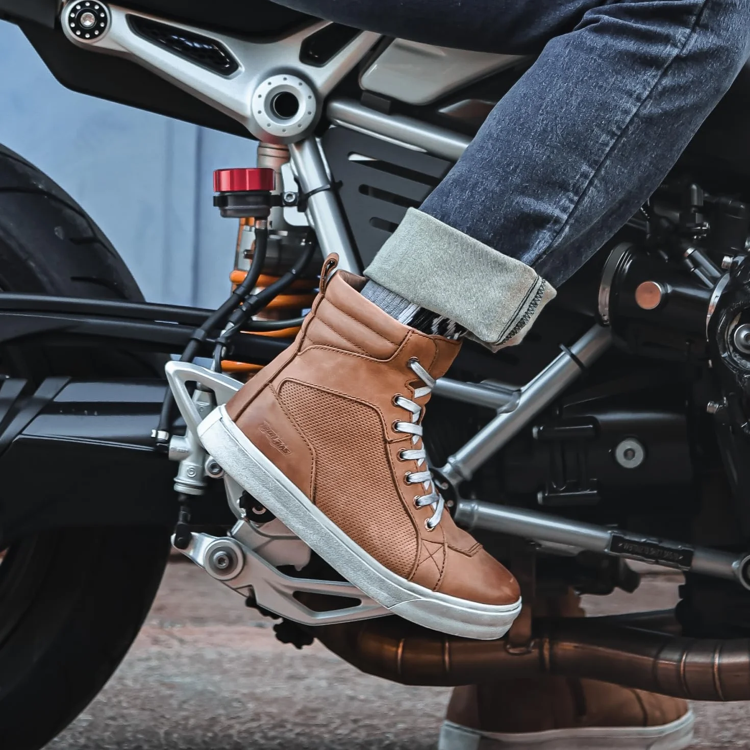 BORLENI Męskie buty motocyklowe, na lato, oddychające, skórzane, z zamkiem błyskawicznym, z wkładką przełączającą, antypoślizgowa podeszwa (czarne