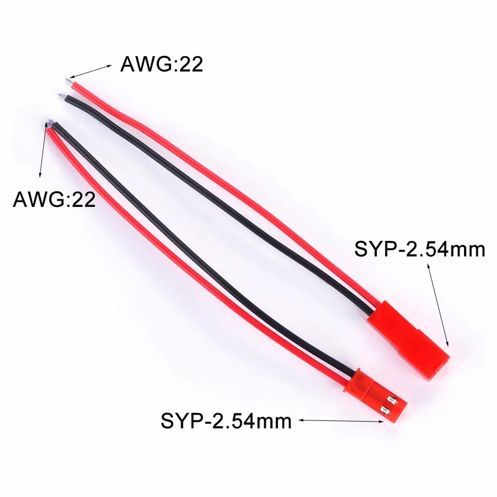 YIXISI 20 Par 22 AWG Złącze Wtykowe JST, 100mm i 150mm 2-Stykowe Męskie Złącze Wtykowe Żeńskie Przewód do Taśmy LED, Większość Mini Helikopterów RC