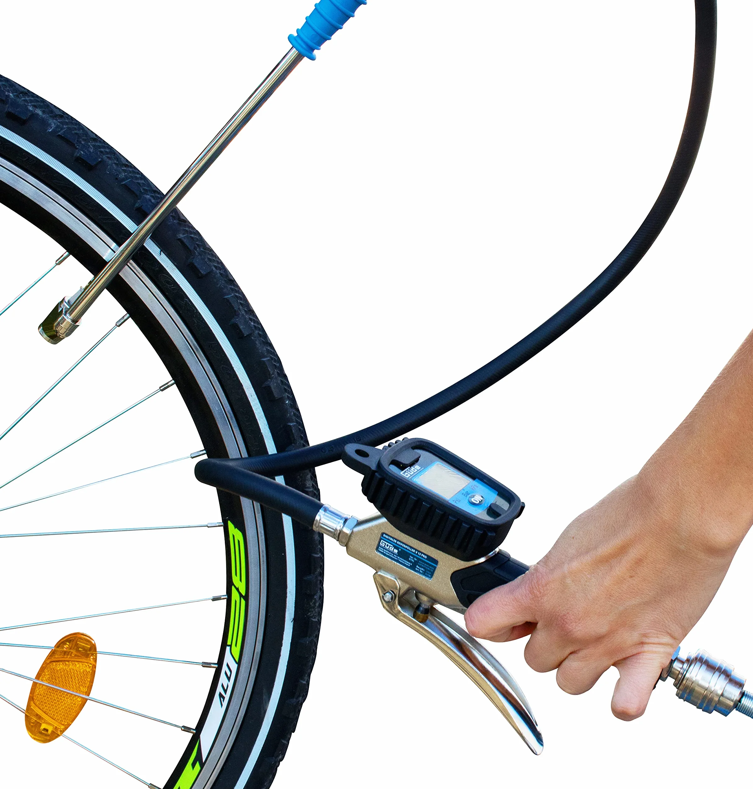 Güde V12 PRO cyfrowy pistolet do pompowania opon (wielofunkcyjny wyświetlacz, ciśnienie robocze 0-12 bar, precyzyjny zawór spustowy powietrza, kalibracja, wtyczka zaworu Michelin, do pomiarów i