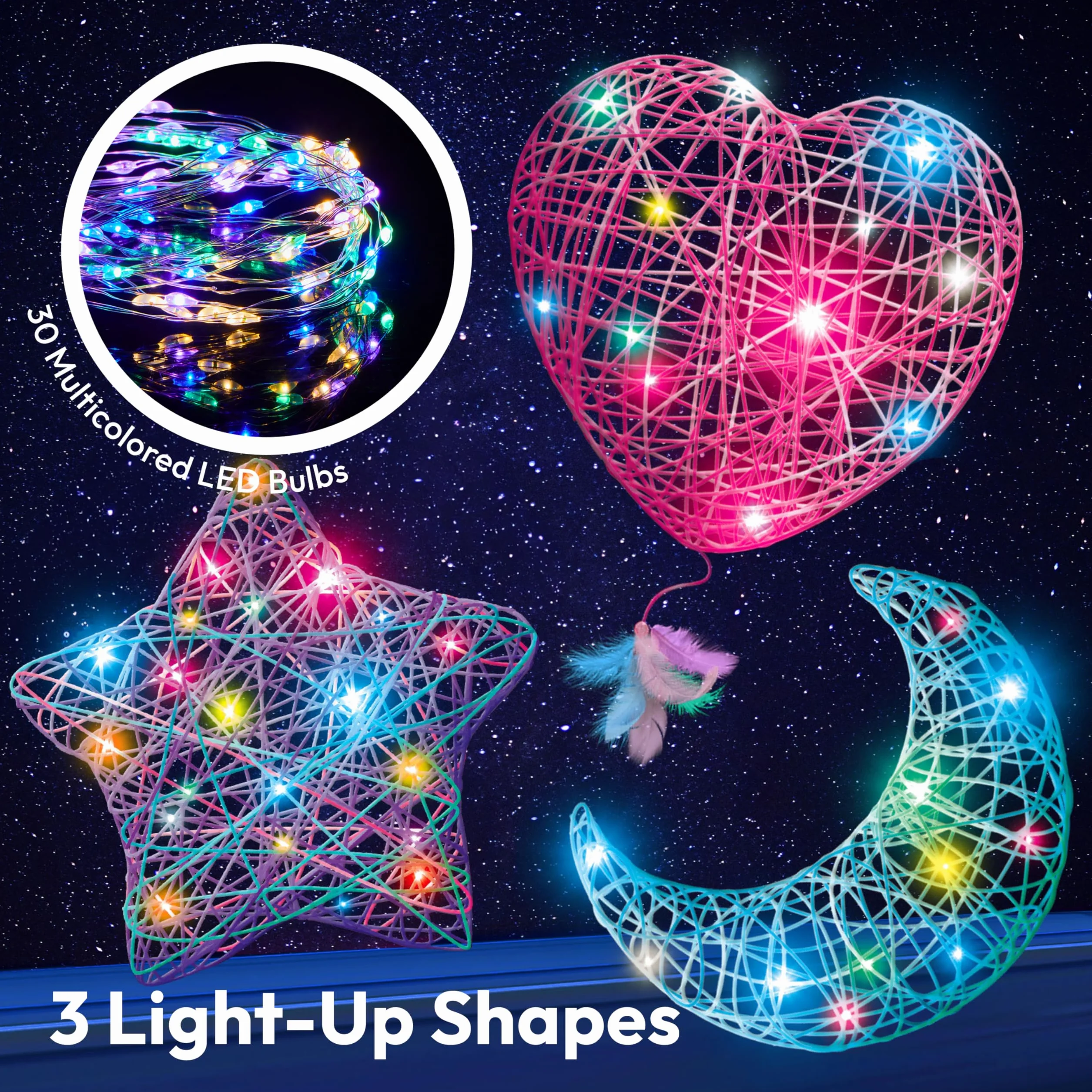 Klever Kits Zestaw nici 3D dla dzieci 8-12 lat, majsterkowanie dla chłopców i dziewczynek, 30 żarówek LED