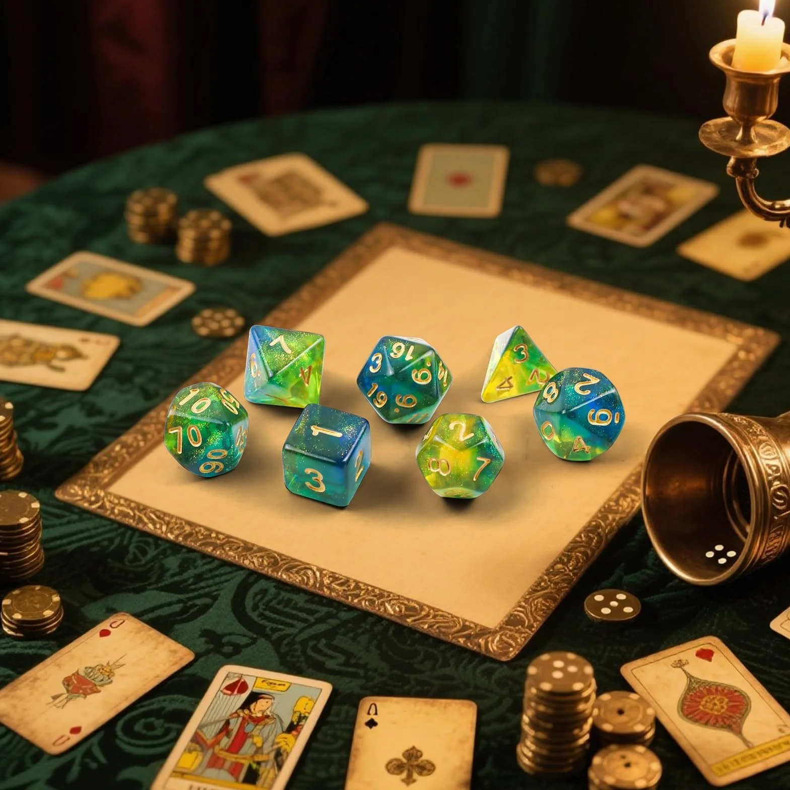 Zestaw wielościennych kostek, 7 sztuk DND Dice, zestaw błyszczących kostek, do lochów i smoków, MTG, kostki RPG, gry stołowe D&D D20 D12 D10 D8 D6 D4
