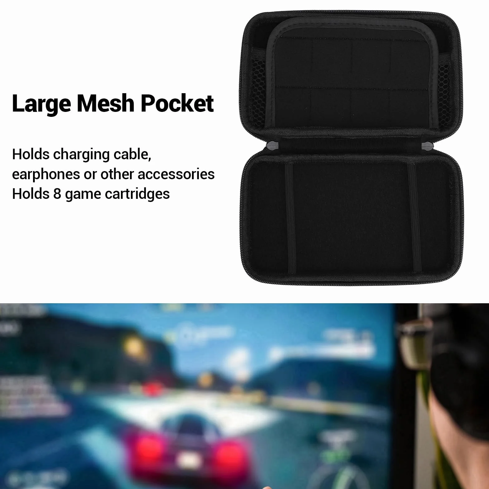 Plyisty Futerał do przenoszenia na 2DS XL, 2DS LL, nowy 3DS, 3DS i akcesoria, twardy futerał ochronny podróżny z 8 miejscami na gry i kieszenią wewnętrzną (czarny)