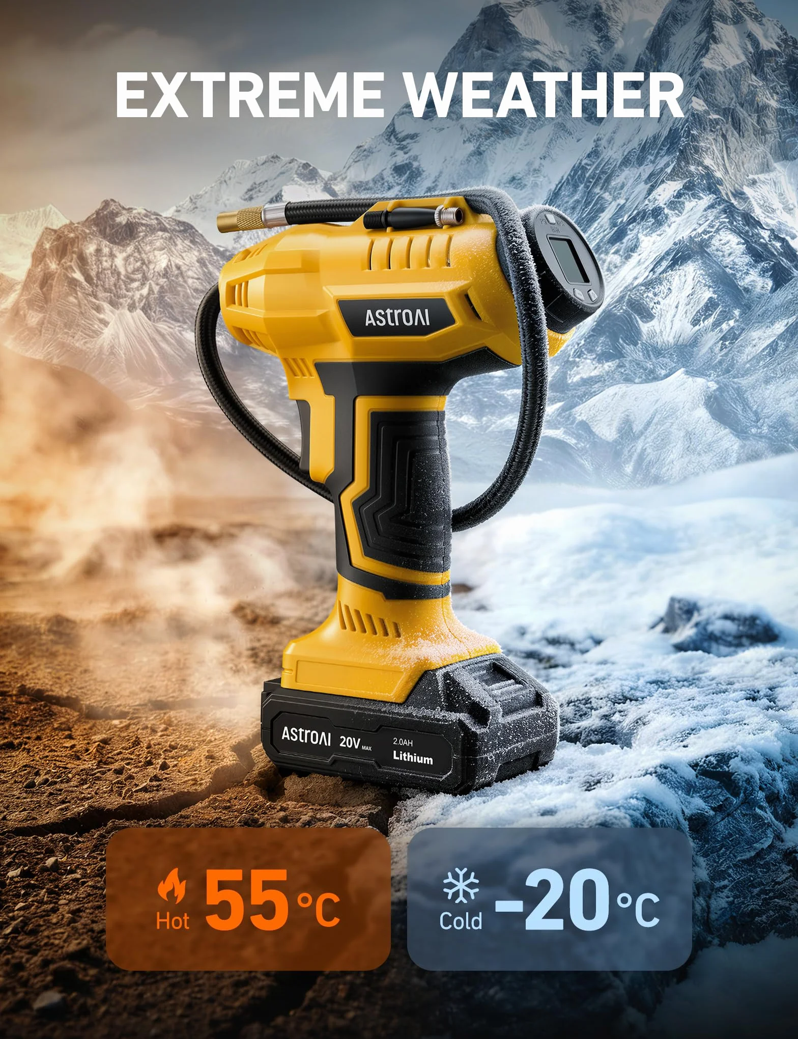 AstroAI Bezprzewodowa sprężarka powietrza do pompowania opon, 20 V, zasilana baterią, 160 PSI, przenośna pompa ręczna, 12 V, cyfrowy manometr