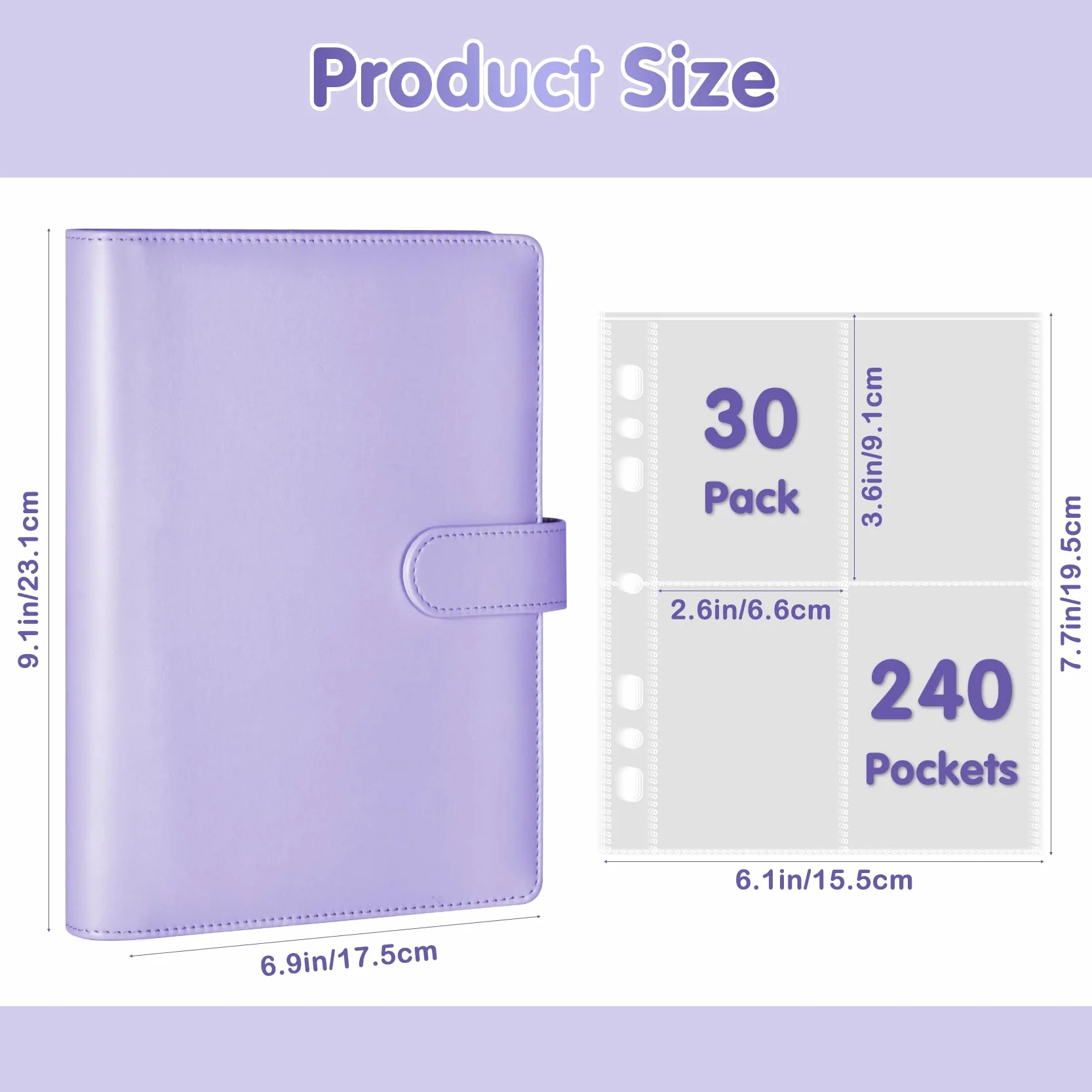 Segregator A5 Kpop na fotokarty z 30 szt. 4-kieszeniowych stron na karty, 6-ringowy segregator A5, album kolekcjonerski z 240 przegródkami na karty, okładka ze skóry PU z magnetycznym zapięciem