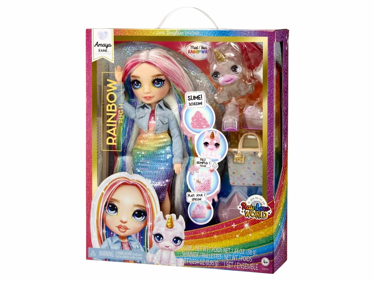 Rainbow High - Modna Lalka z Zestawem Slime i Zwierzątkiem - Amaya (Tęczowa) - 28 cm Połyskująca Lalka z Zestawem Slime, Magicznym Zwierzątkiem i Akcesoriami - 4-12 Lat