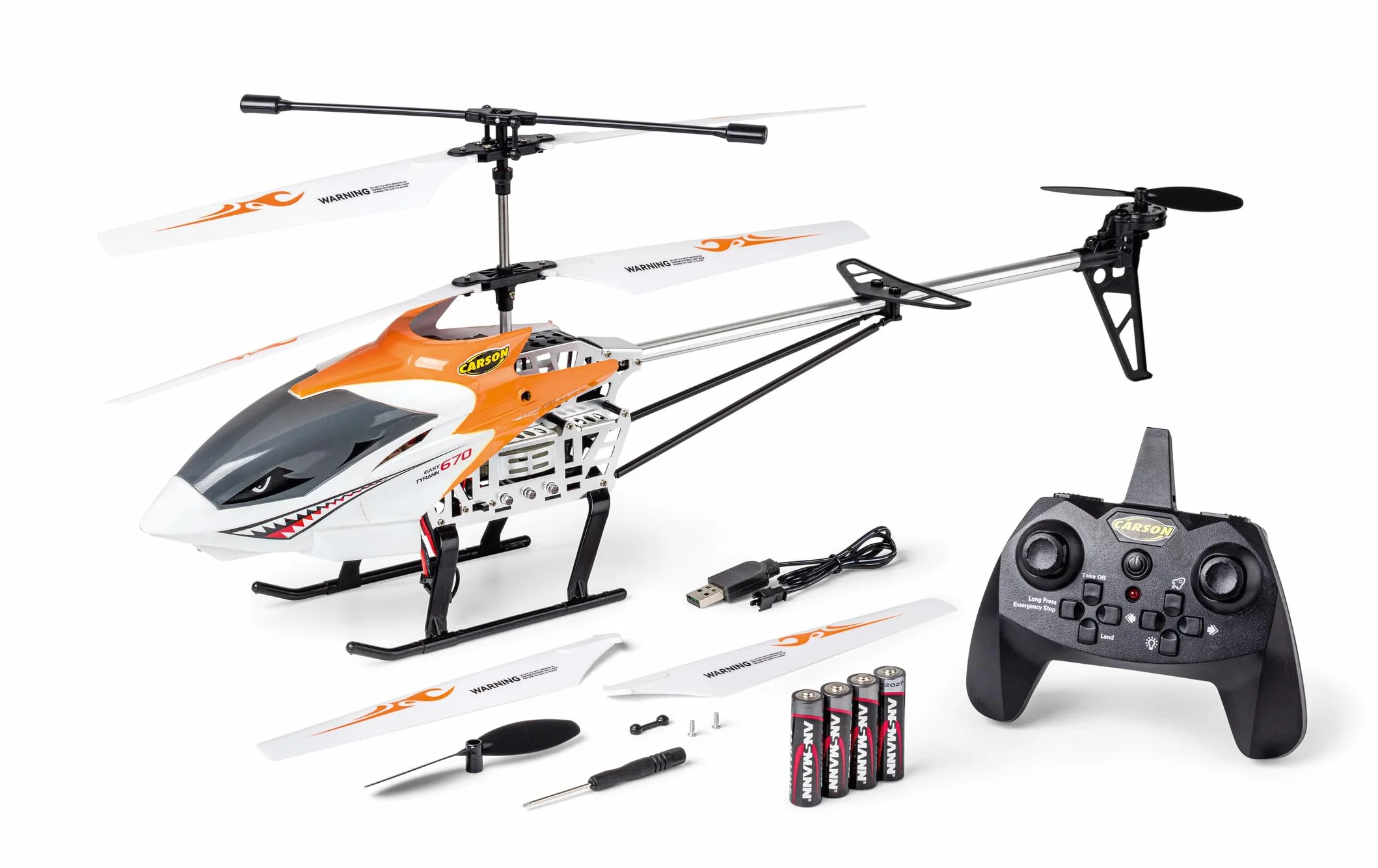 Carson 500507184 Easy Tyrann 670 Autostart 100% RTF Pomarańczowy - Helikopter RC Zdalnie Sterowany, Solidny RTF (Gotowy Do Lotu), Zewnętrzny, Samolot RC