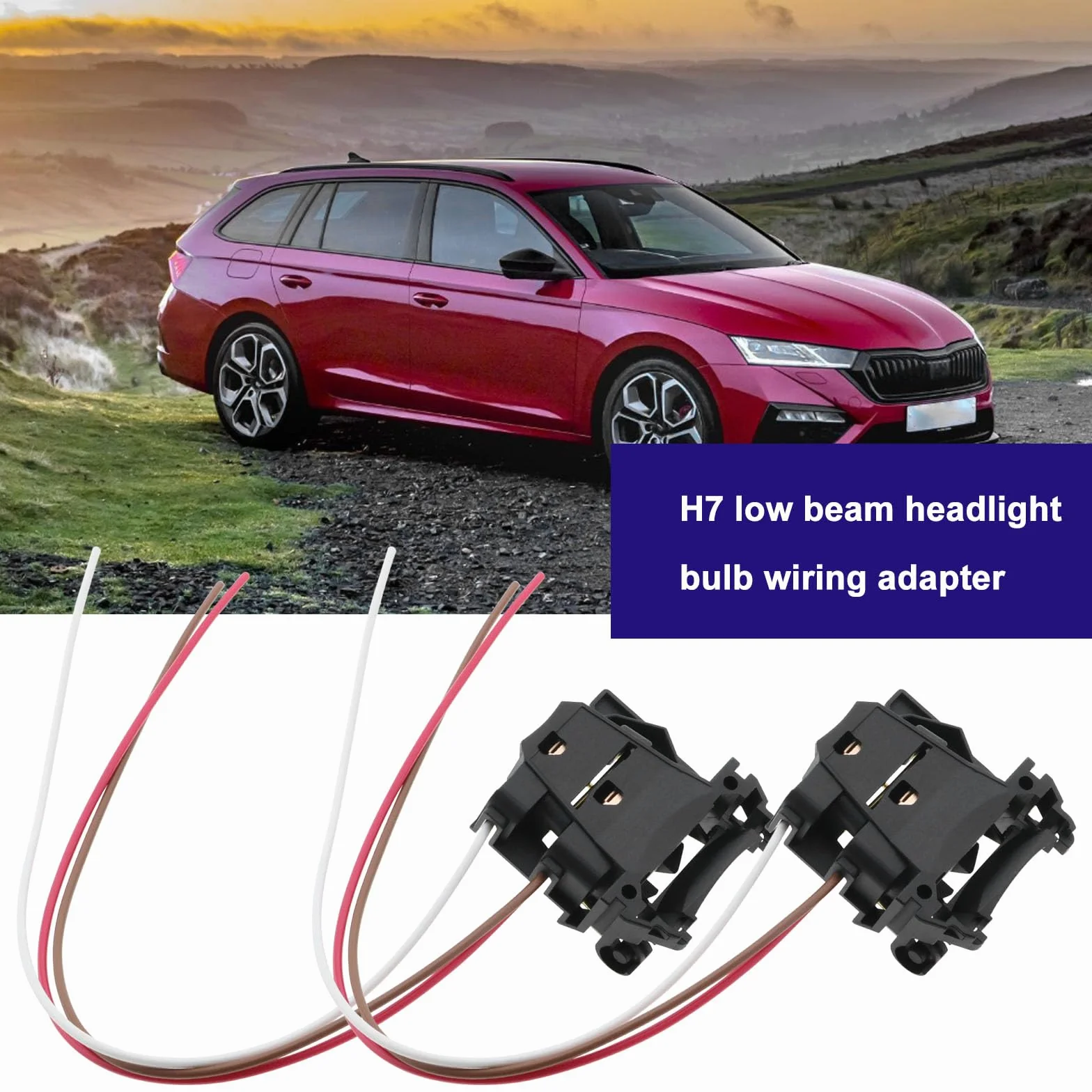 2SZT. Adapter do żarówki reflektorów H7 z okablowaniem kompatybilny z Ford Focus 2 MK2 kompatybilny z Focus 3 MK3 z 20 cm kablem, kolor czarny