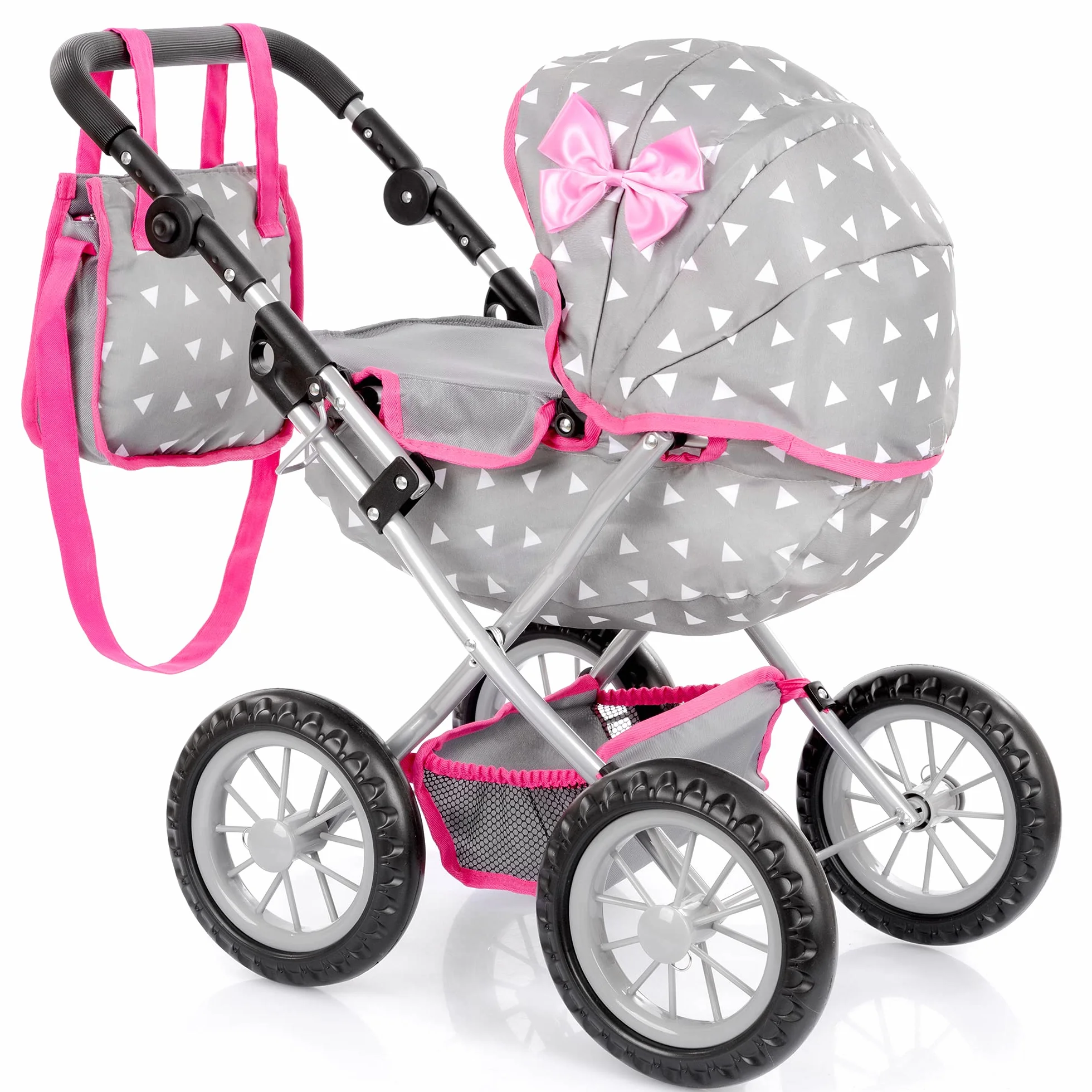 Kinderplay Wózek dla Lalek, Szary/Różowy, ‎48 x 36 x 59 cm; 2.39 kg