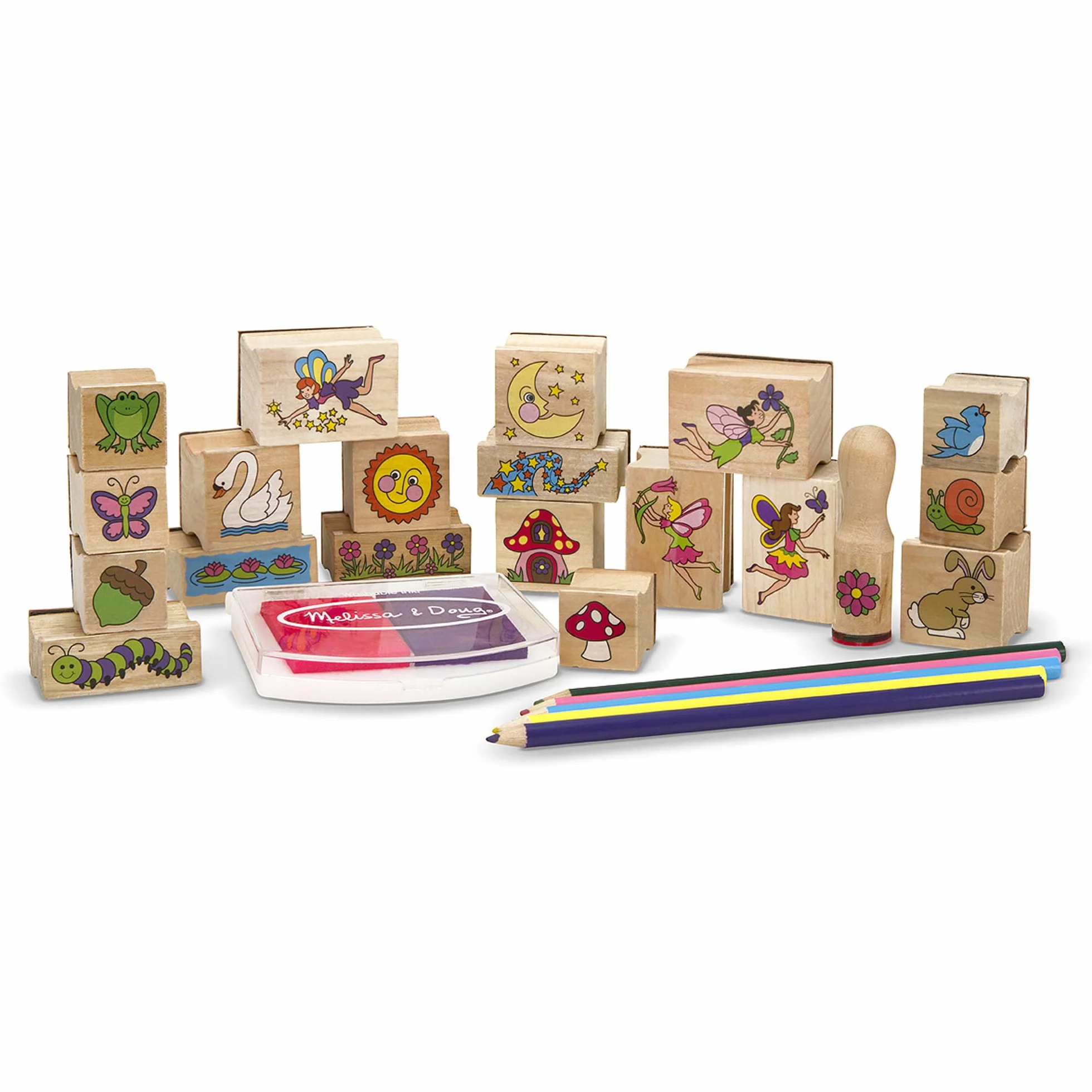 Melissa & Doug – pieczątki z serii Stamp-a-Scene: ogród wróżek | rzemiosło i sztuka | zestaw pieczątek i szablonów | 4+ | prezent dla chłopca lub dziewczynki