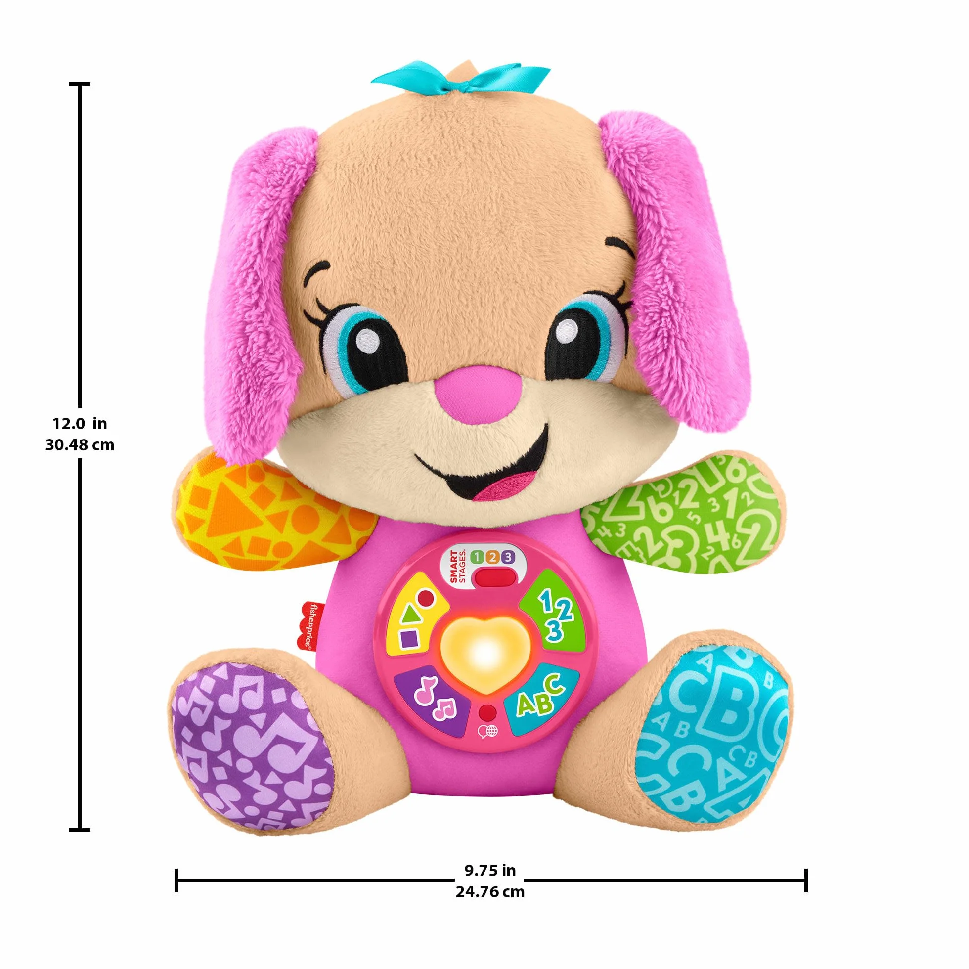 Fisher-Price „Ucz się i śmiej!” Siostrzyczka Szczeniaczka Uczniaczka „Poziomy nauki” Edukacyjna interaktywna zabawka, wielojęzykowa: polski; węgierski; czeski; słowacki; angielski, piesek przytulanka
