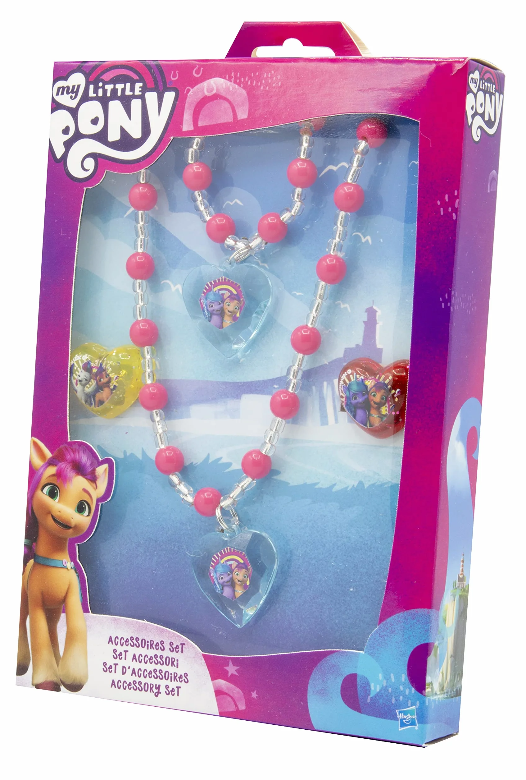 Joy Toy 42694 My Little Pony-nowa generacja Hasbro The Movie zestaw biżuterii: 1 bransoletka z pereł, 1 naszyjnik z pereł, 2 pierścionki w opakowaniu prezentowym, wielokolorowy