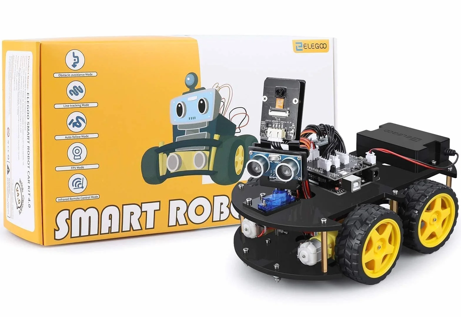 ELEGOO Inteligentny Zestaw Samochodowy Robota V4.0 Kompatybilny z Arduino IDE, Zestaw do Budowy Elektroniki z Kamerą, UNO R3, Moduł Bluetooth, Zabawki-Roboty Samochodowe dla Dzieci