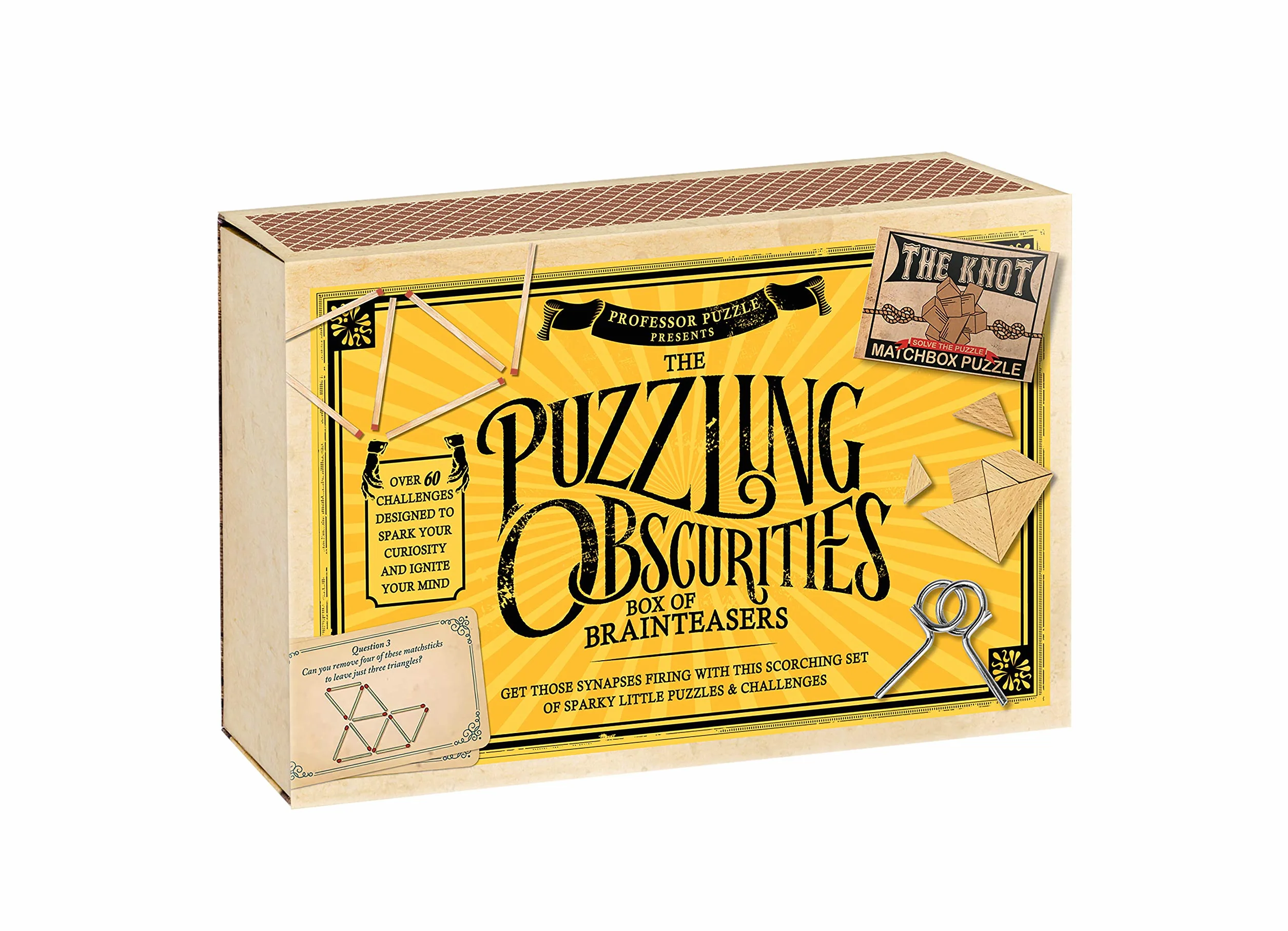 Professor Puzzle, Puzzling Obscurities Box of Brainteasers - 10 unikalnych puzzli z pudełkiem zapałek i 50 unikalnych wyzwań związanych z dokuczaniem mózgu