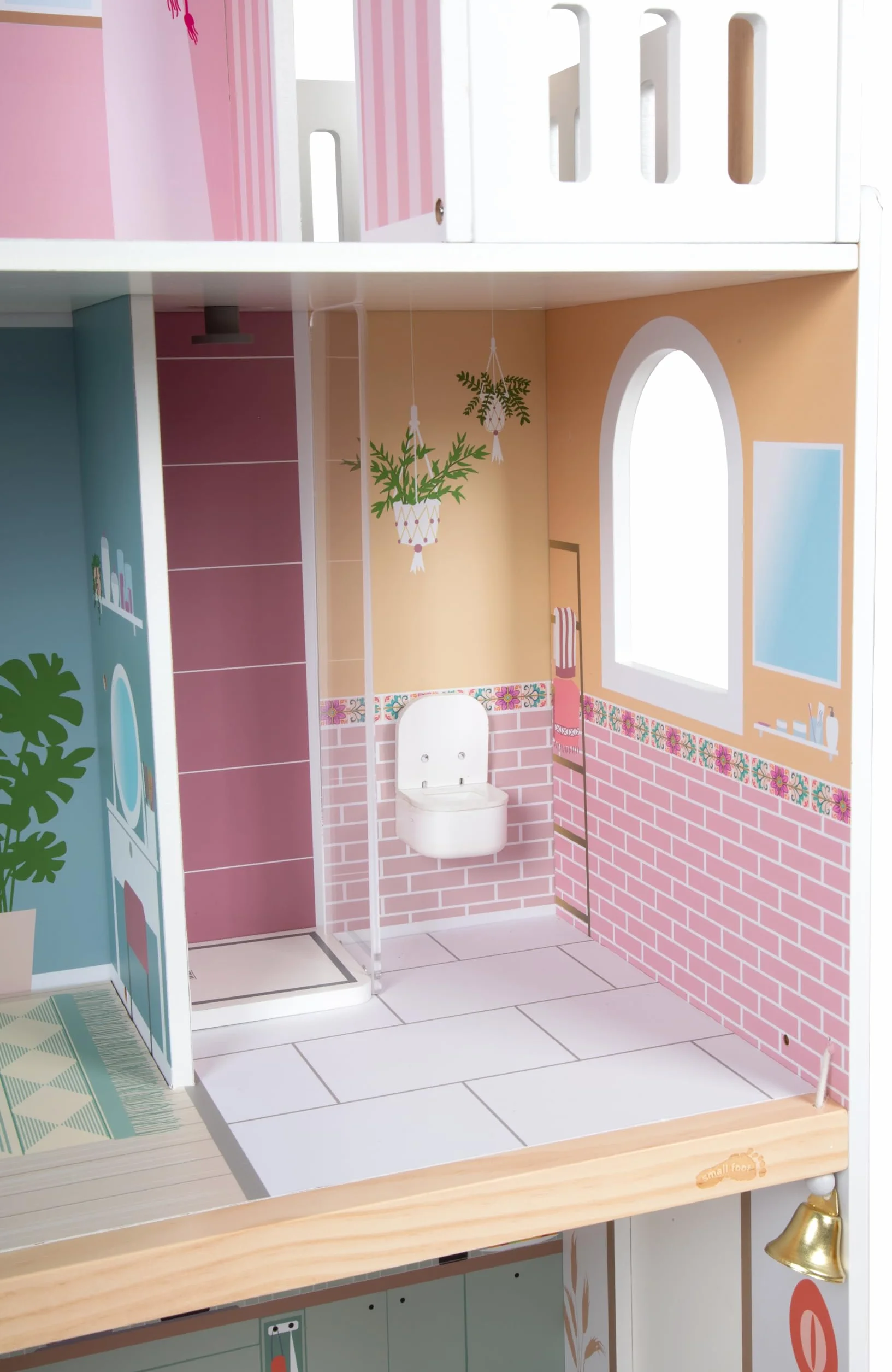 Mały domek dla lalek Villa XL, 3-piętrowy domek dla lalek z windą, dla lalek do 30 cm, skala 1:6, imitacja drewna, 12730